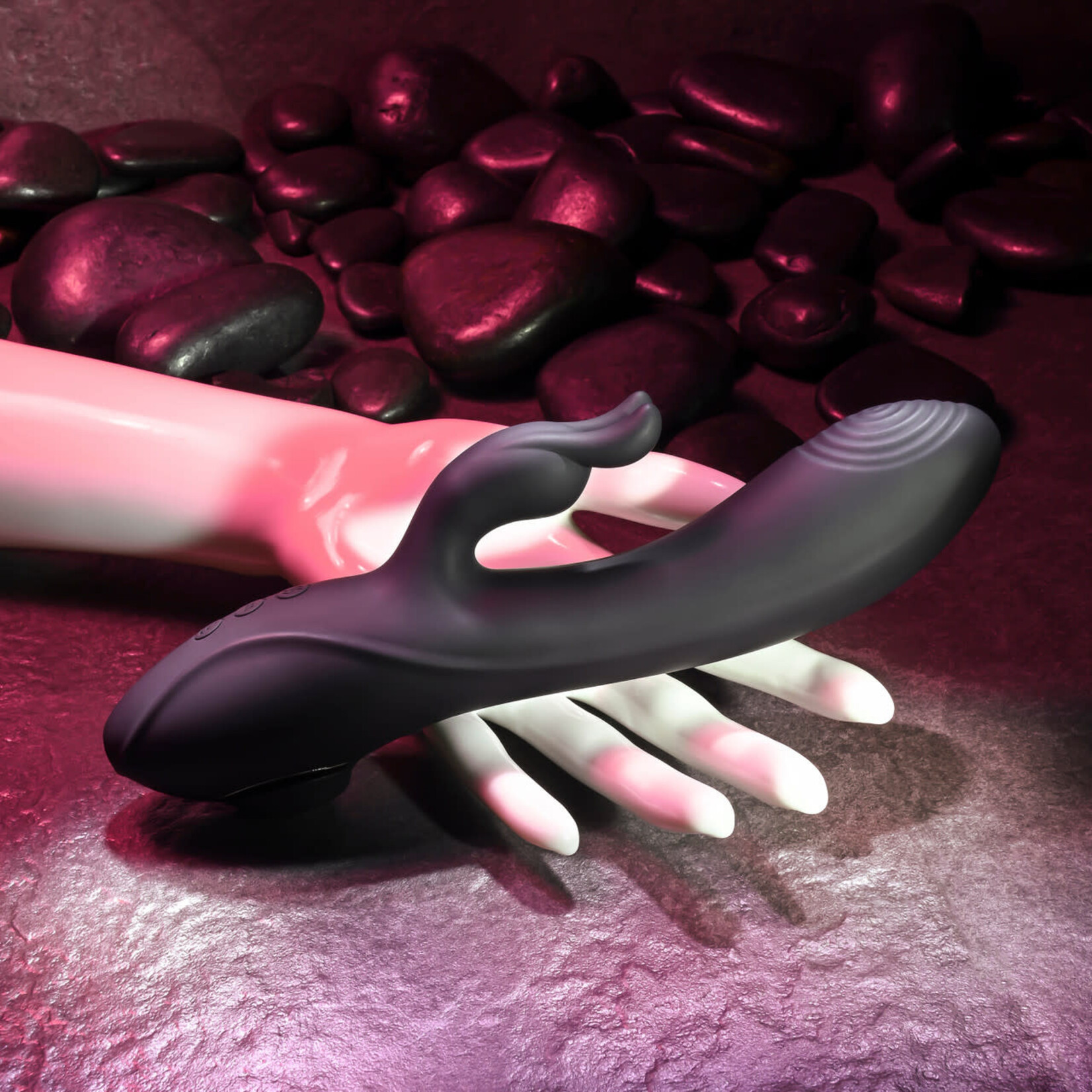 Rabbit Hole Rechargeable Silicone Triple Vibrator - Black
