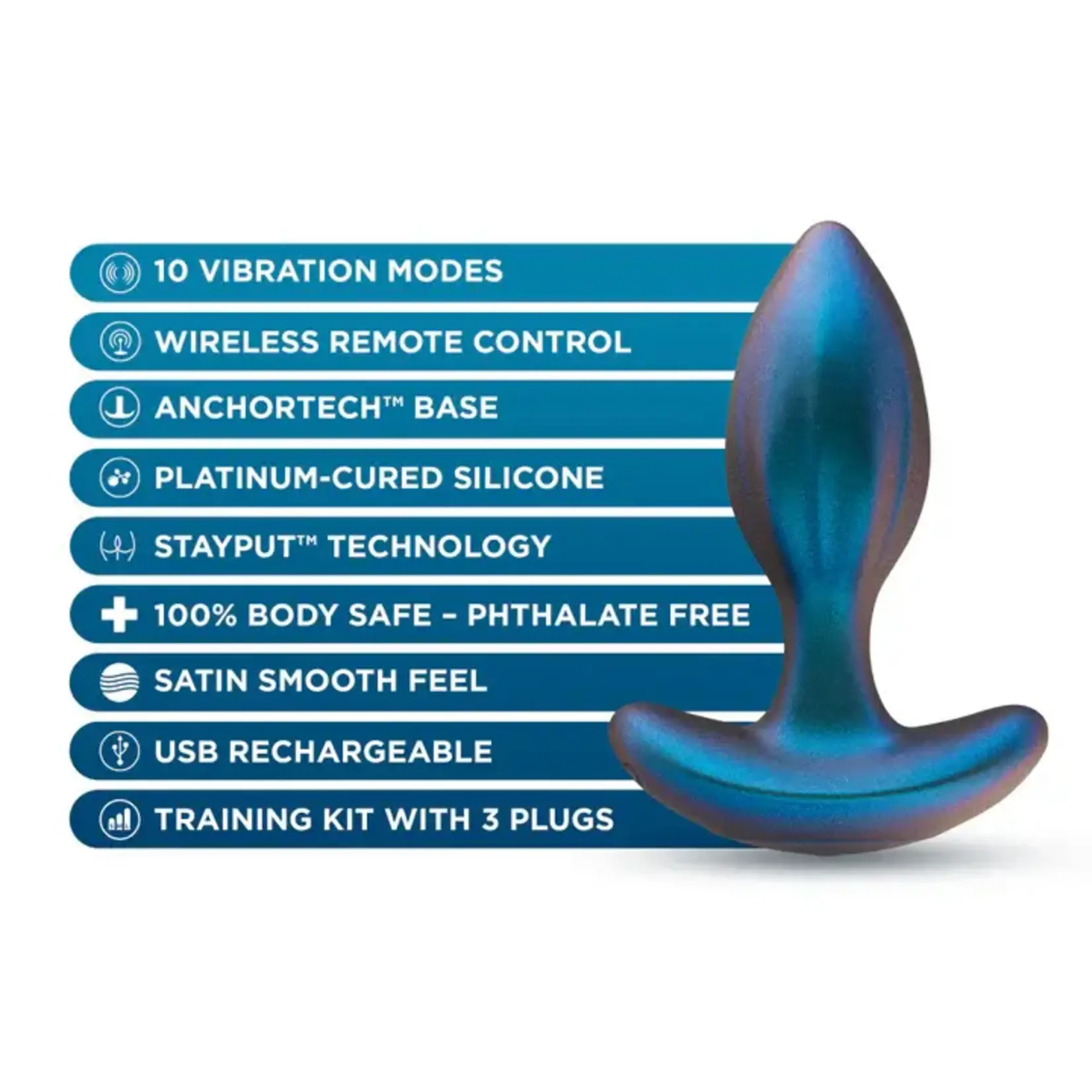 Anal Adventures Matrix Cosmos Plug Kit Silicone Anal Plug Set with Remote Control - Lunar Blue