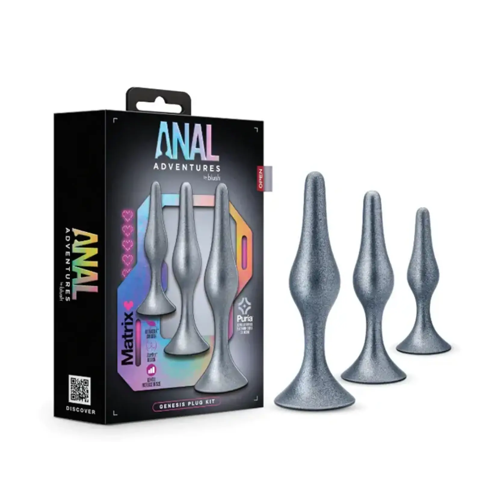 Anal Adventures Matrix Genesis Plug Kit Silicone Anal Plug Set - Stellar Silver