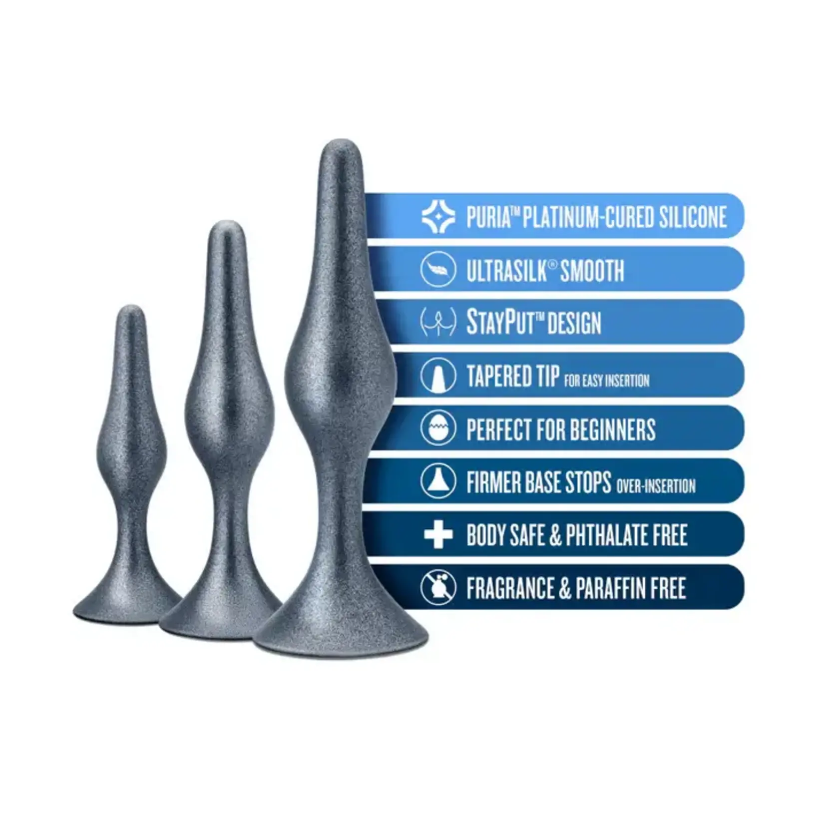 Anal Adventures Matrix Genesis Plug Kit Silicone Anal Plug Set - Stellar Silver