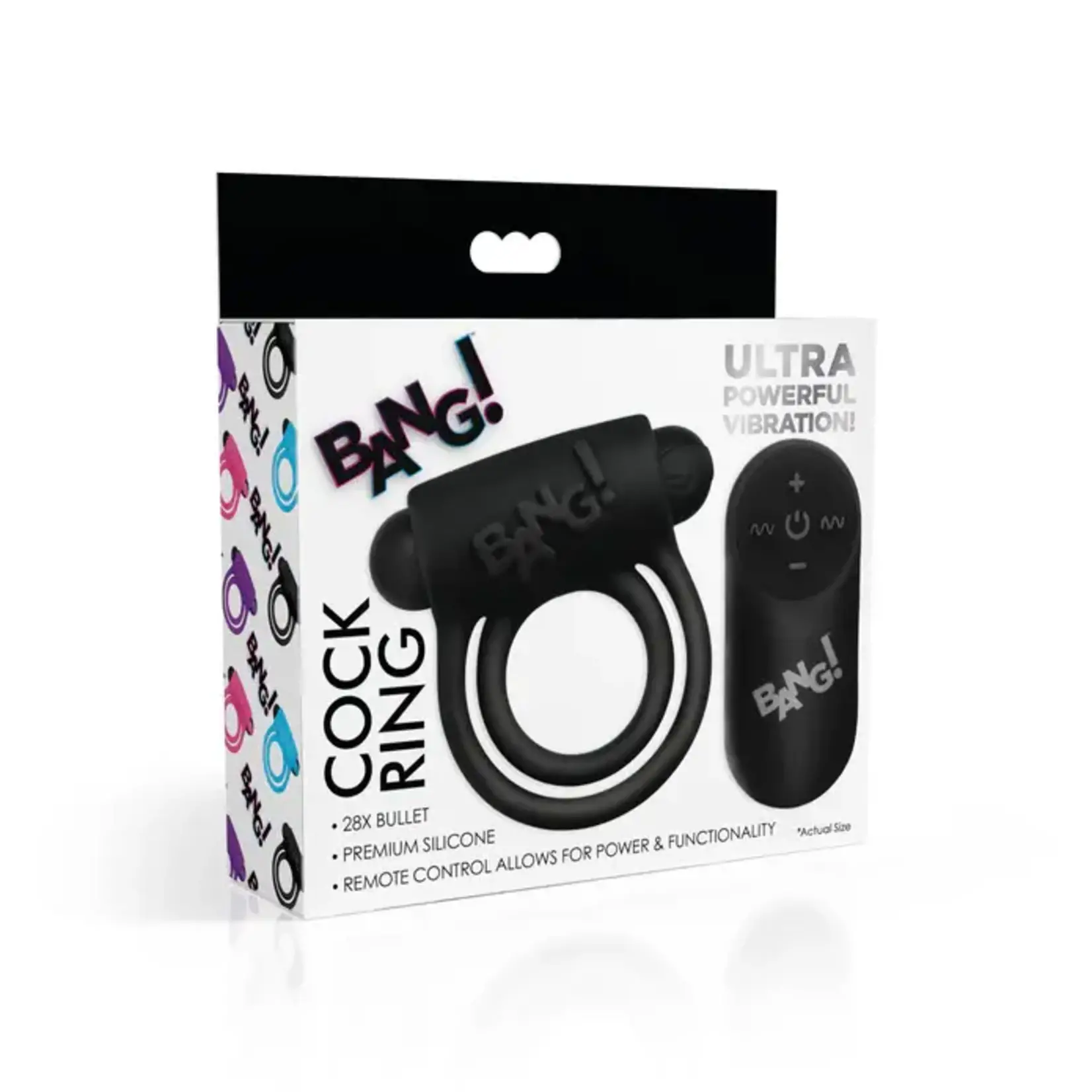 Bang! Silicone Rechargeable Cock Ring And Bullet With Remote Control - Black