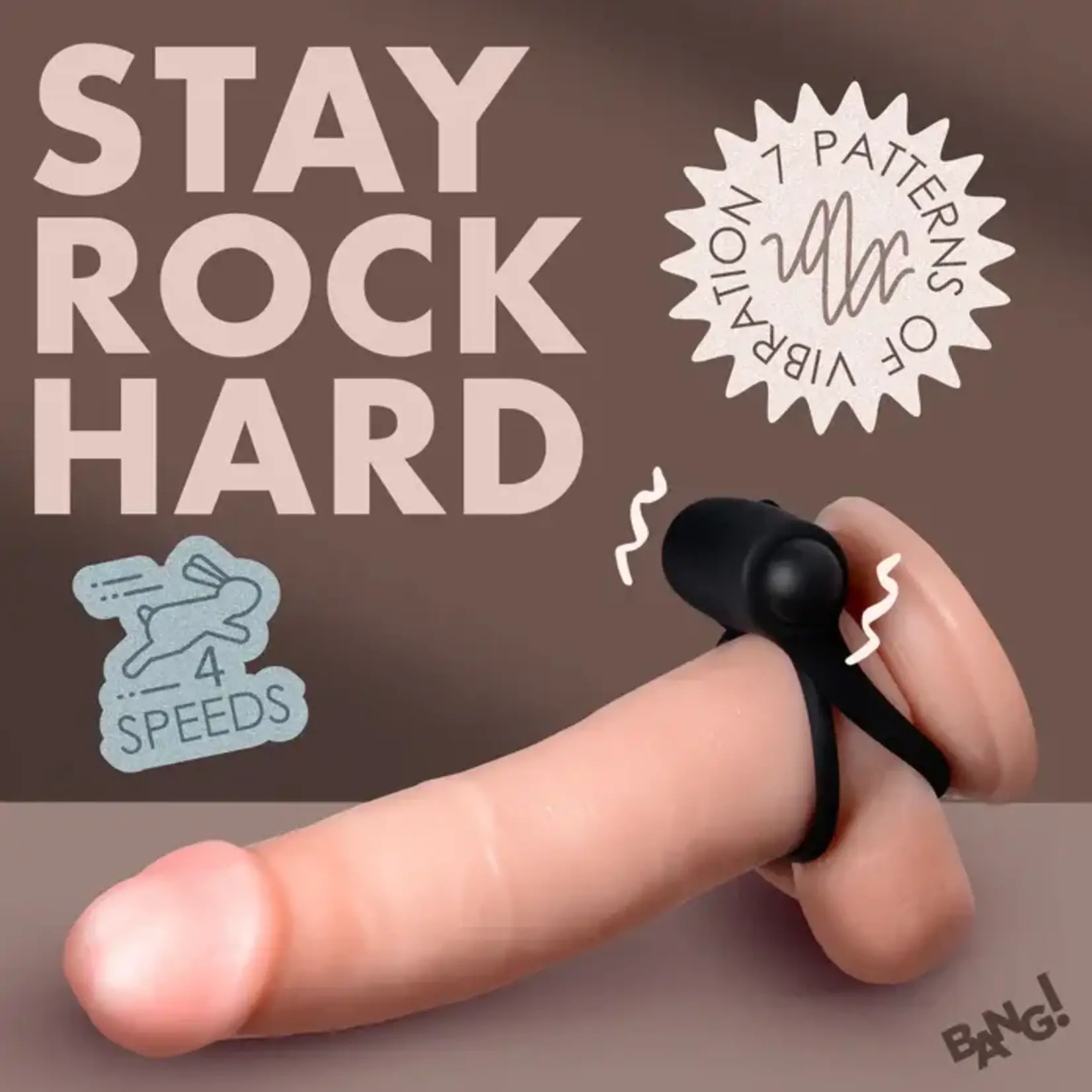 Bang! Silicone Rechargeable Cock Ring And Bullet With Remote Control - Black