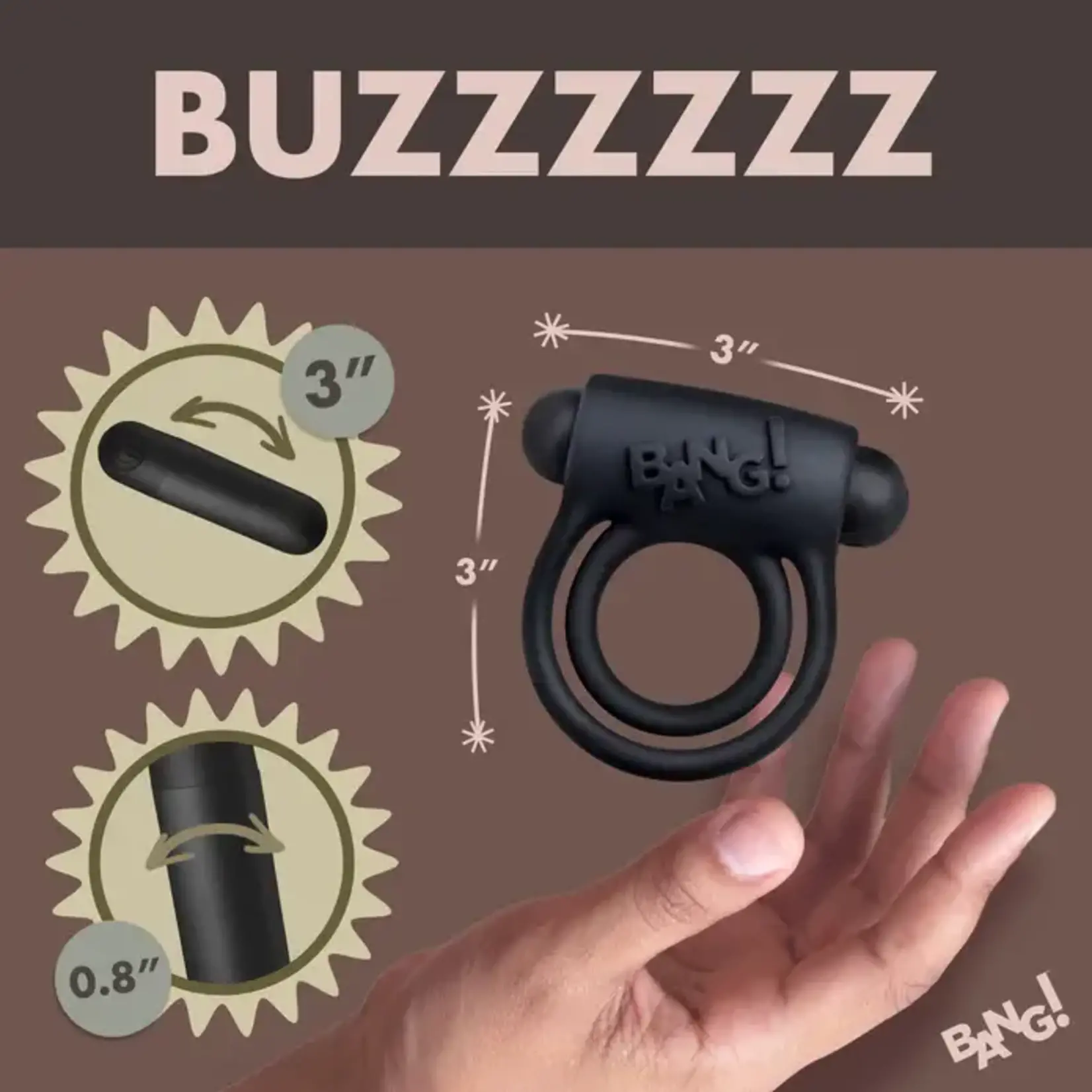 Bang! Silicone Rechargeable Cock Ring And Bullet With Remote Control - Black