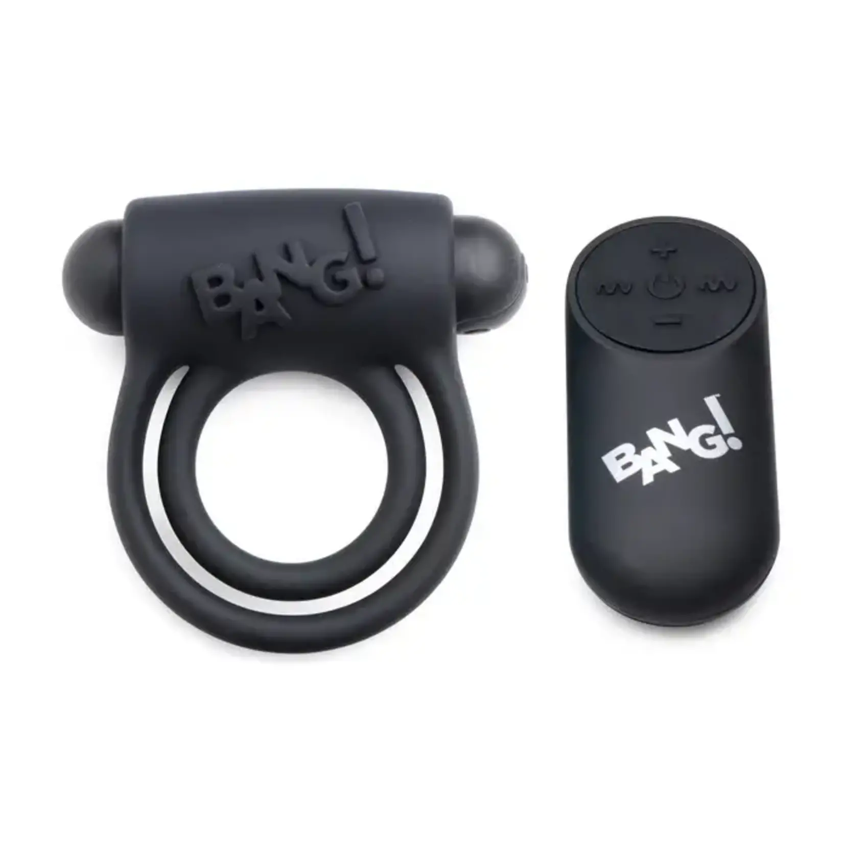 Bang! Silicone Rechargeable Cock Ring And Bullet With Remote Control - Black