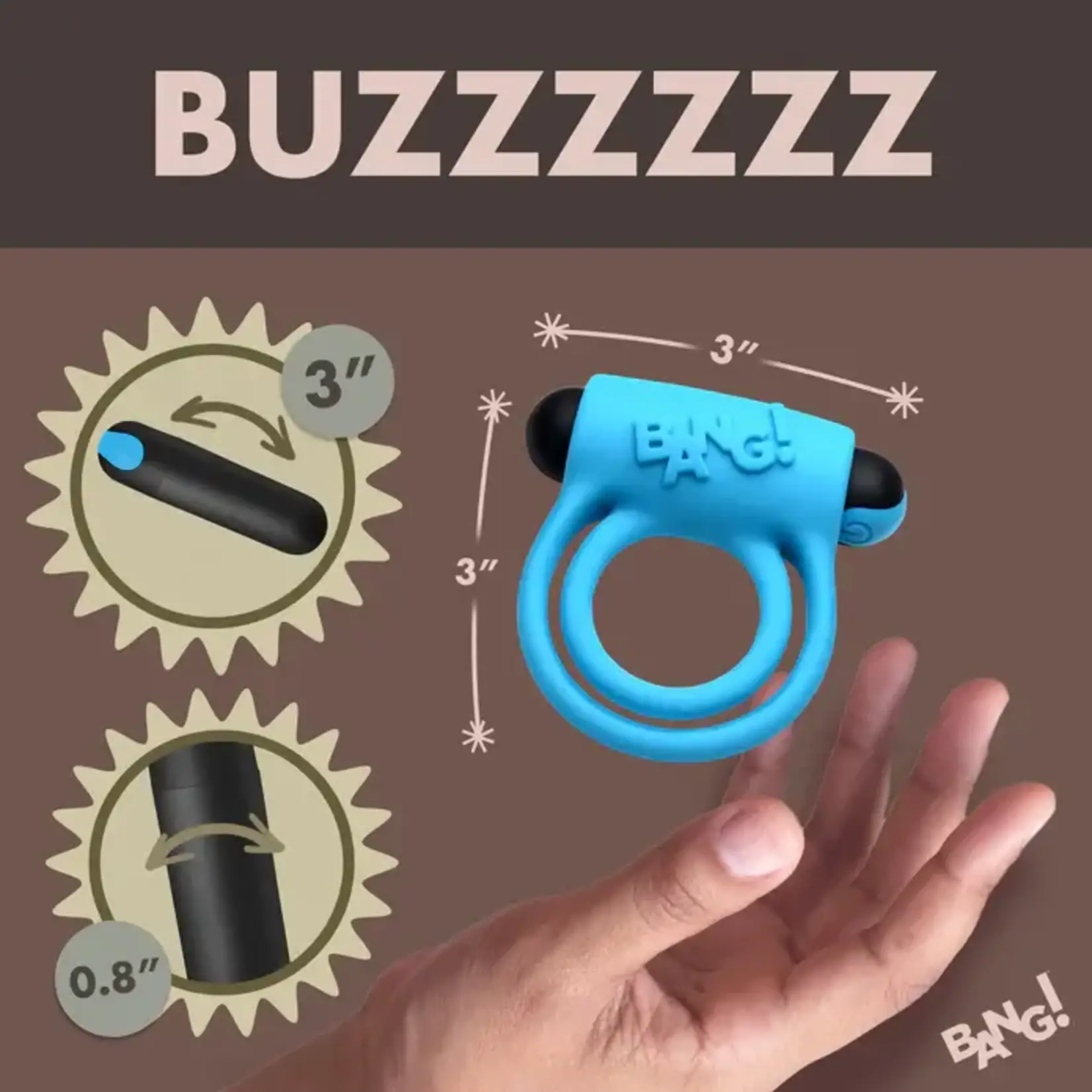 Bang! Silicone Rechargeable Cock Ring And Bullet With Remote Control - Blue