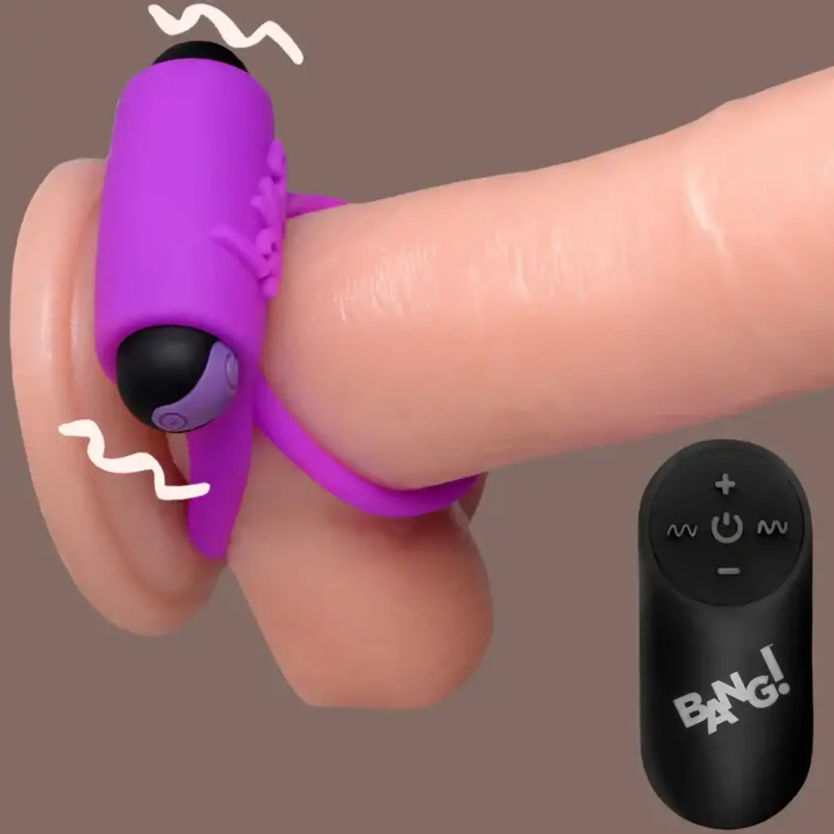 Bang! Silicone Rechargeable Cock Ring and Bullet with Remote Control - Purple