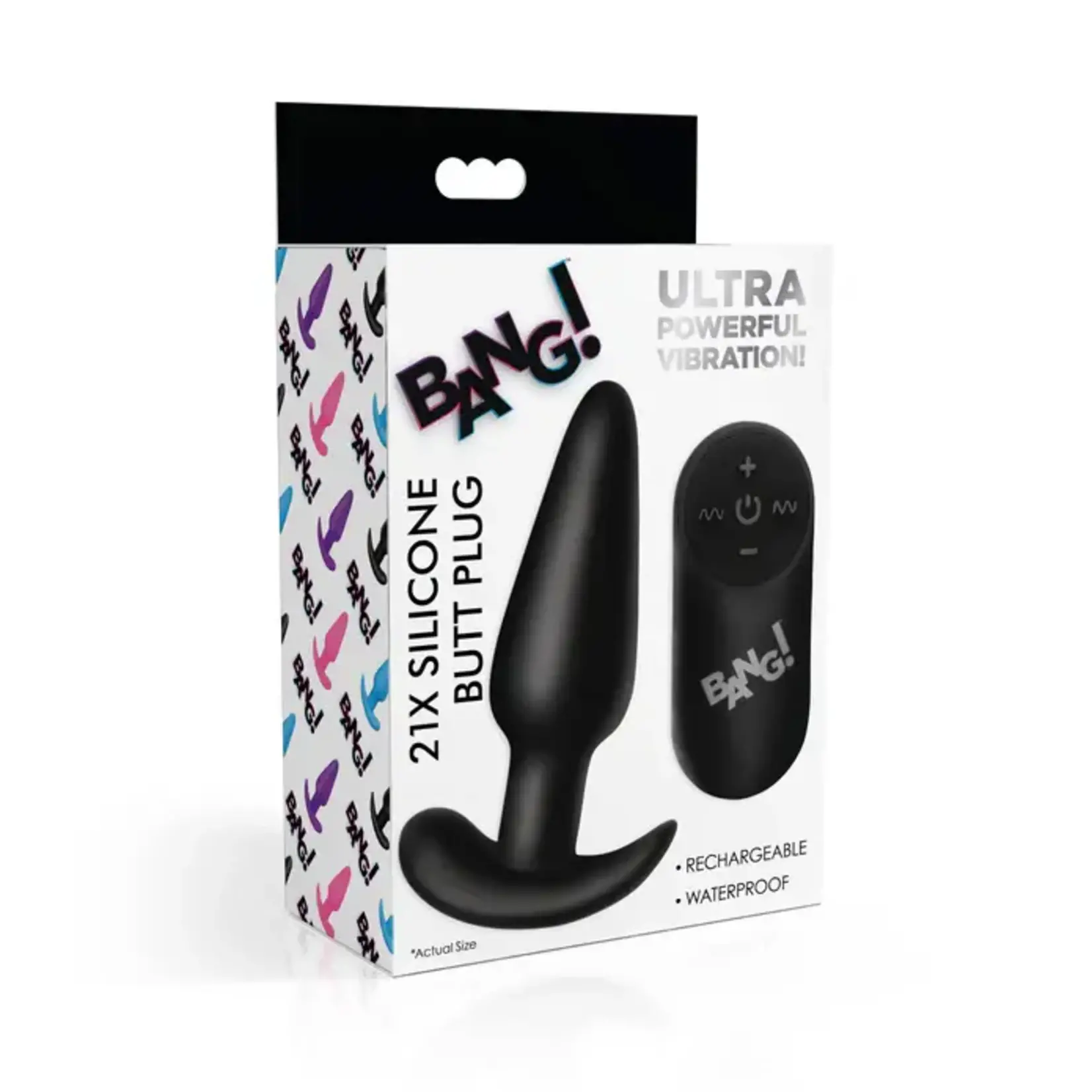 Bang! 21x Vibrating Silicone Rechargeable Butt Plug With Remote Control - Black