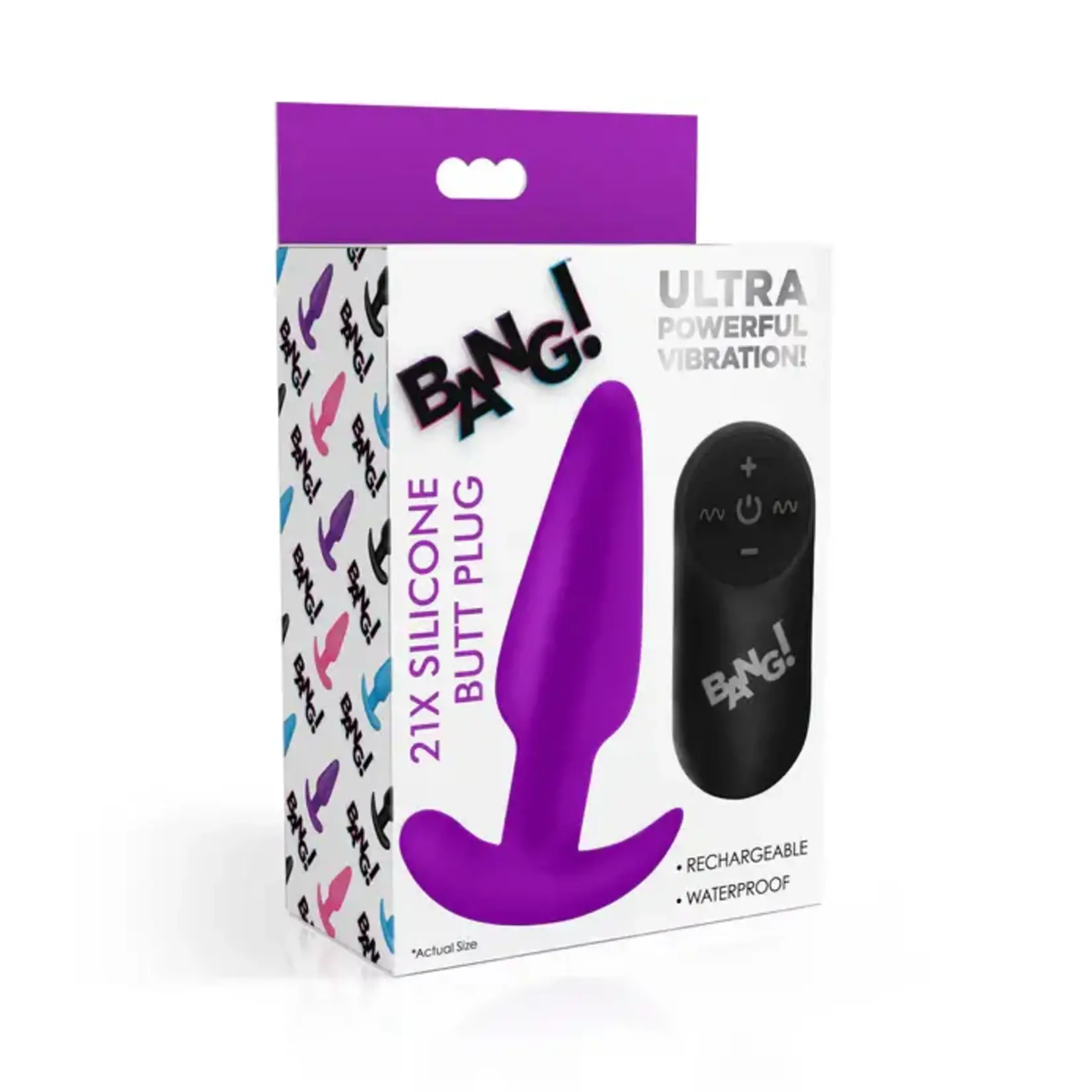 Bang! 21x Vibrating Silicone Rechargeable Butt Plug With Remote Control - Purple