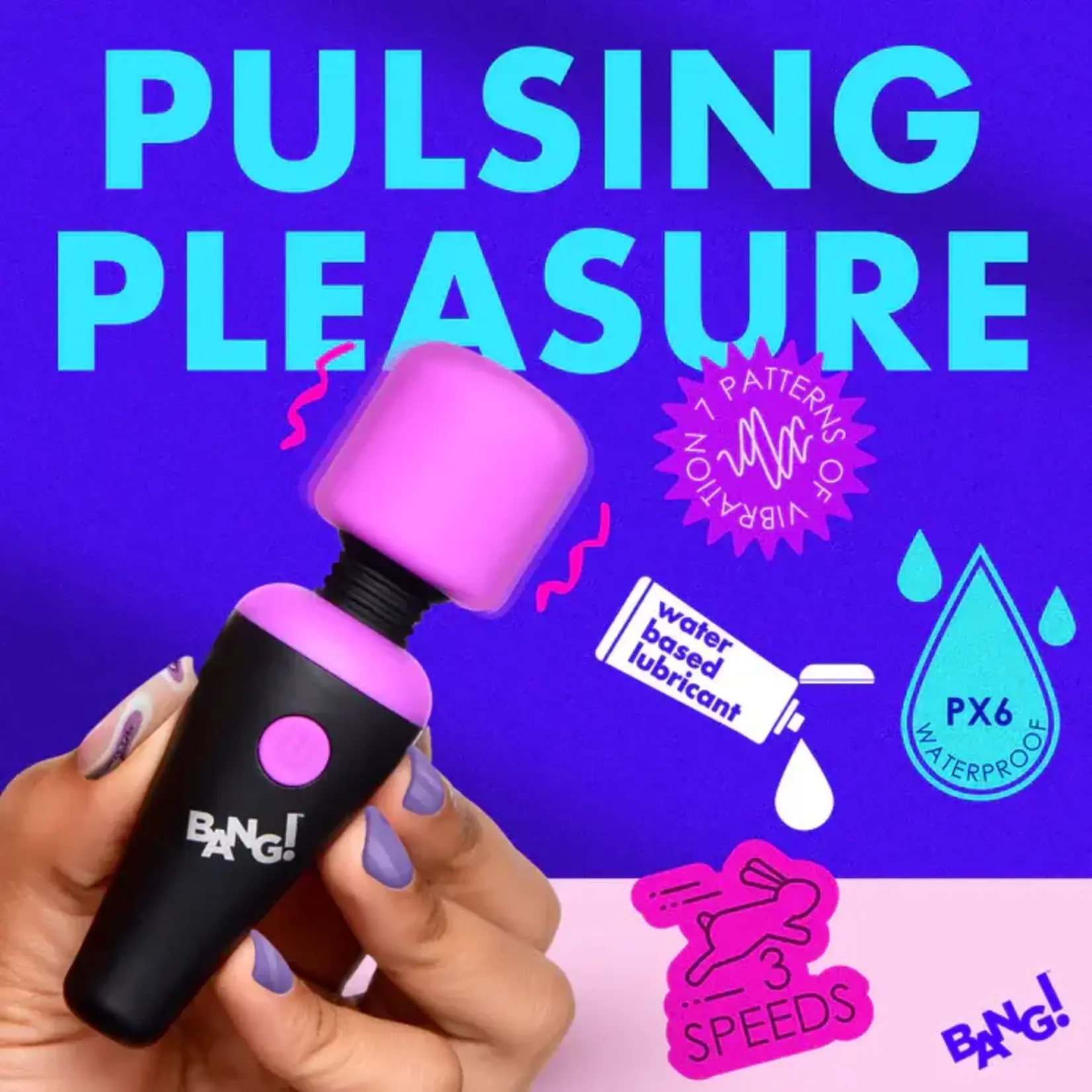 Bang! 10X Vibrating Mini Rechargeable Silicone Wand Massager- Purple