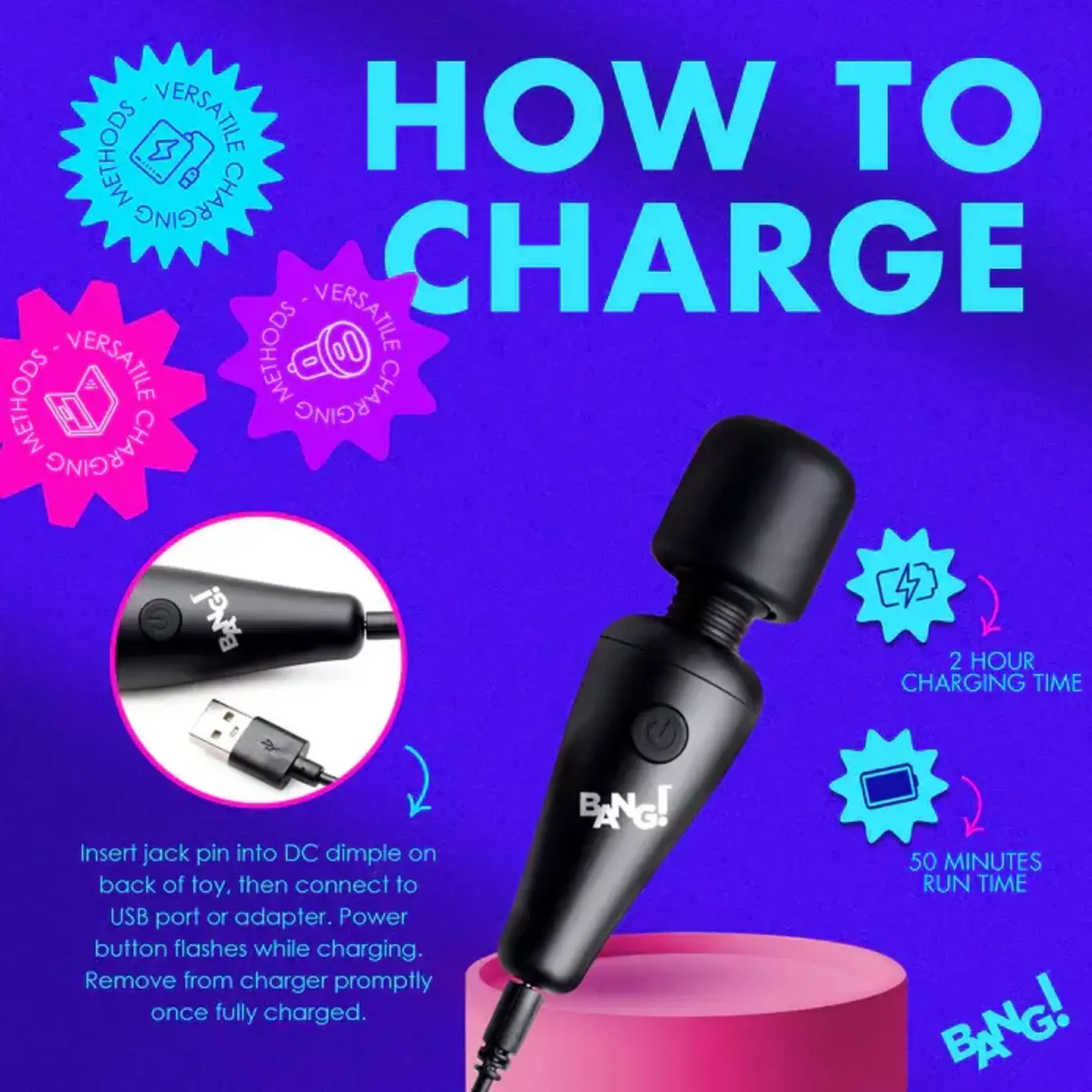 Bang! 10X Vibrating Mini Rechargeable Silicone Wand - Black