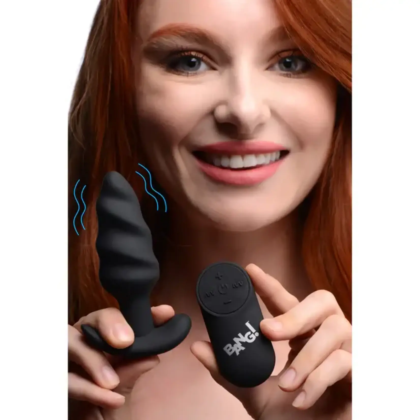 Bang! 21x Vibrating Silicone Rechargeable Swirl Butt Plug With Remote Control - Black
