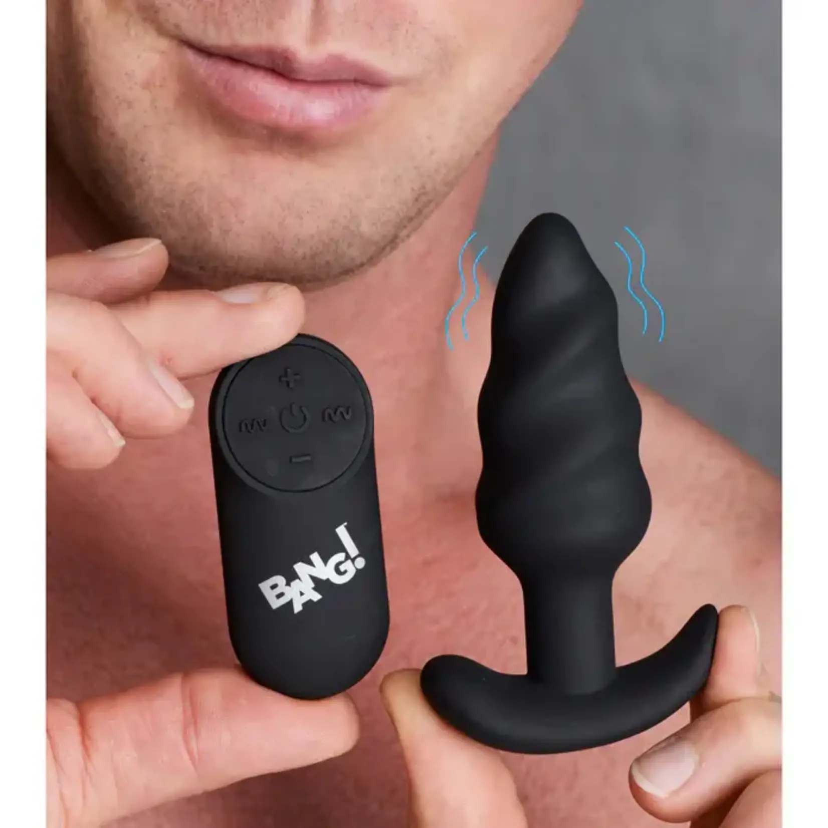 Bang! 21x Vibrating Silicone Rechargeable Swirl Butt Plug With Remote Control - Black