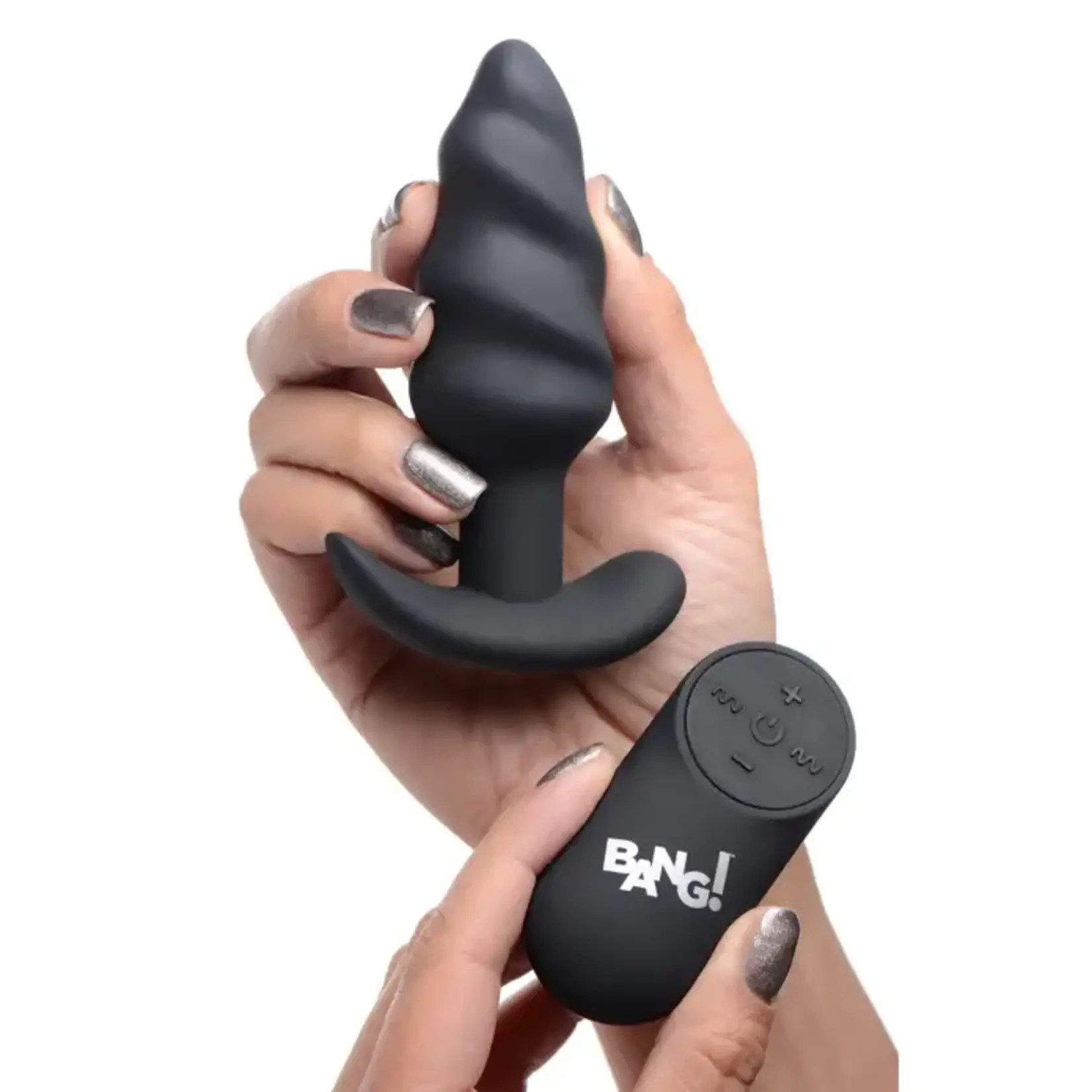 Bang! 21x Vibrating Silicone Rechargeable Swirl Butt Plug With Remote Control - Black