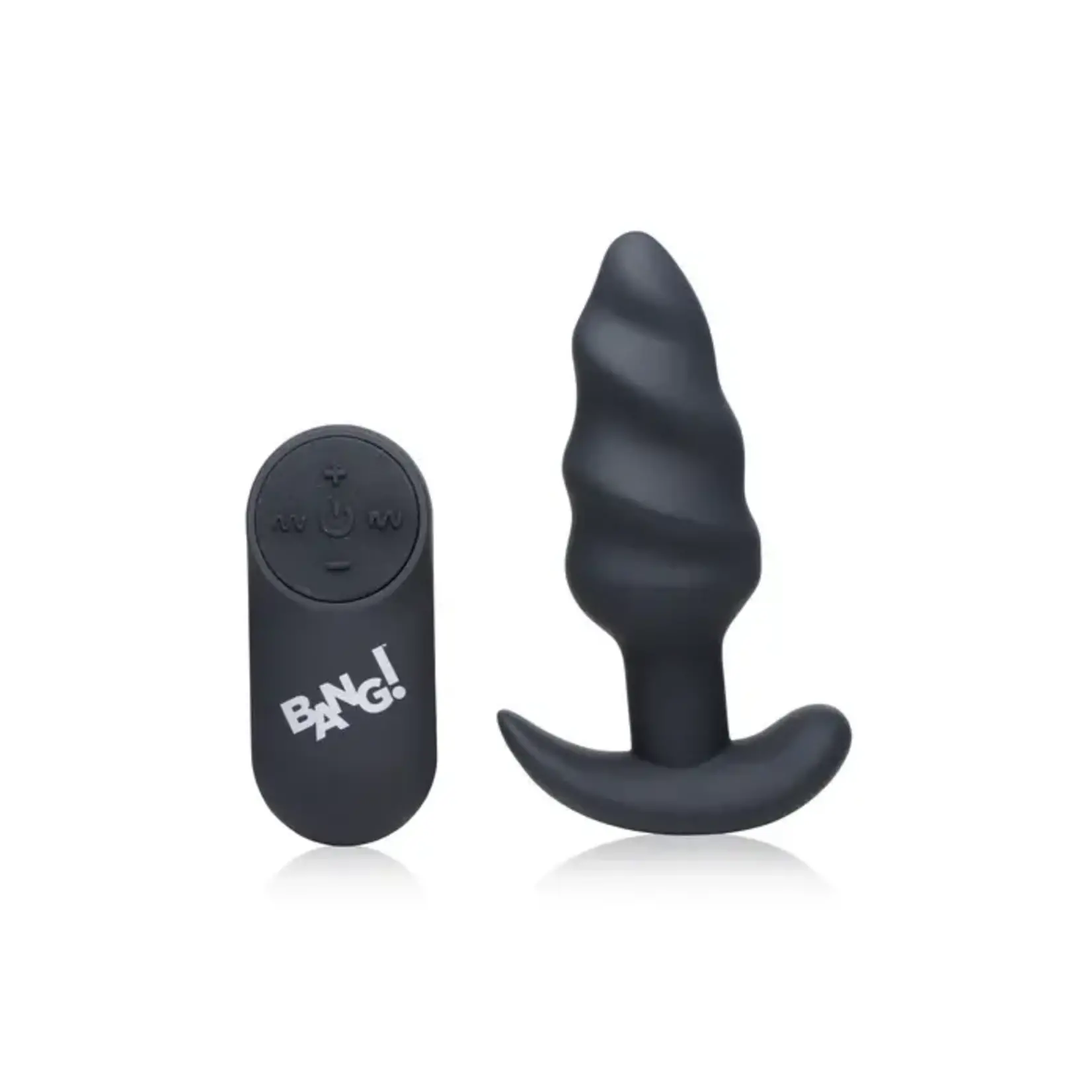 Bang! 21x Vibrating Silicone Rechargeable Swirl Butt Plug With Remote Control - Black