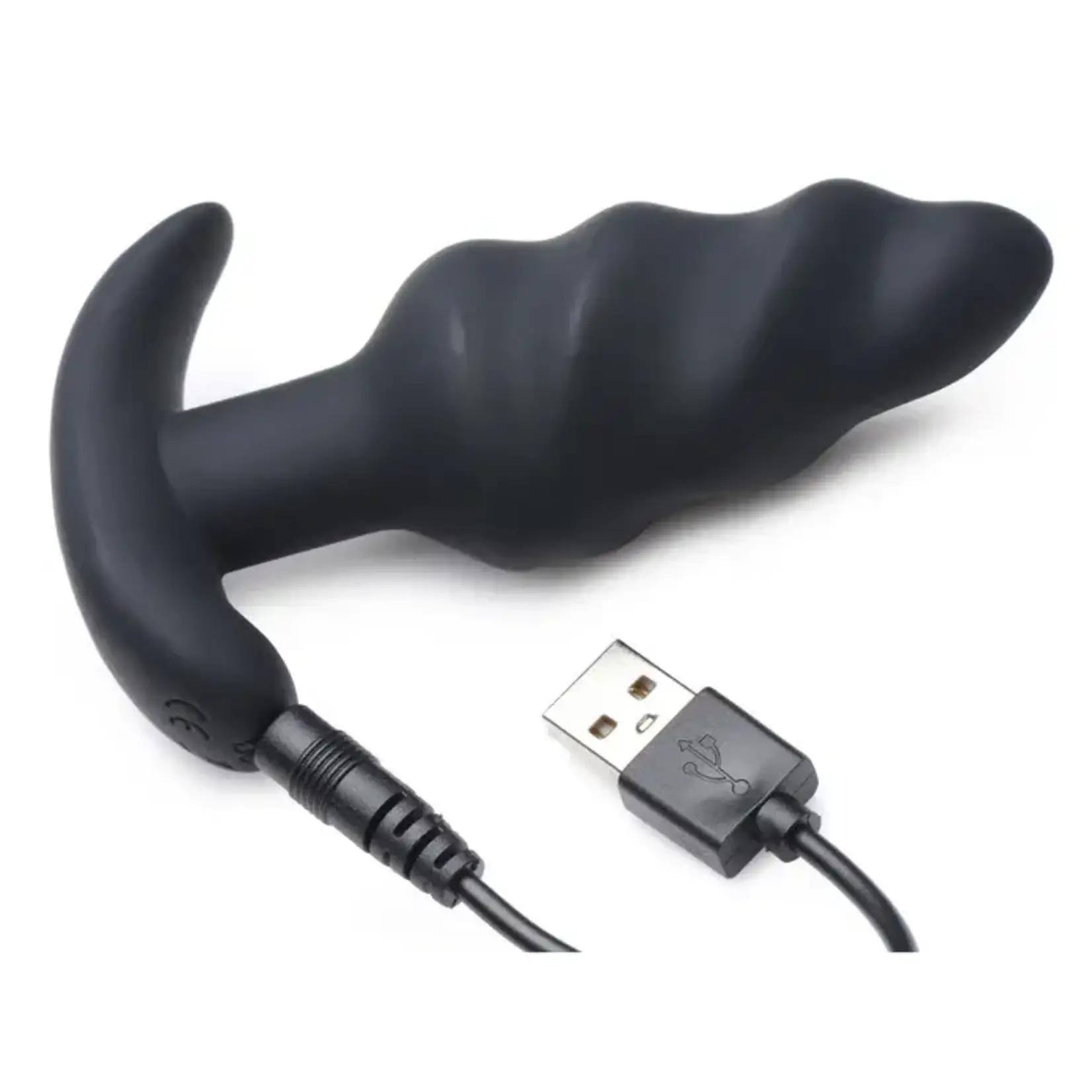 Bang! 21x Vibrating Silicone Rechargeable Swirl Butt Plug With Remote Control - Black
