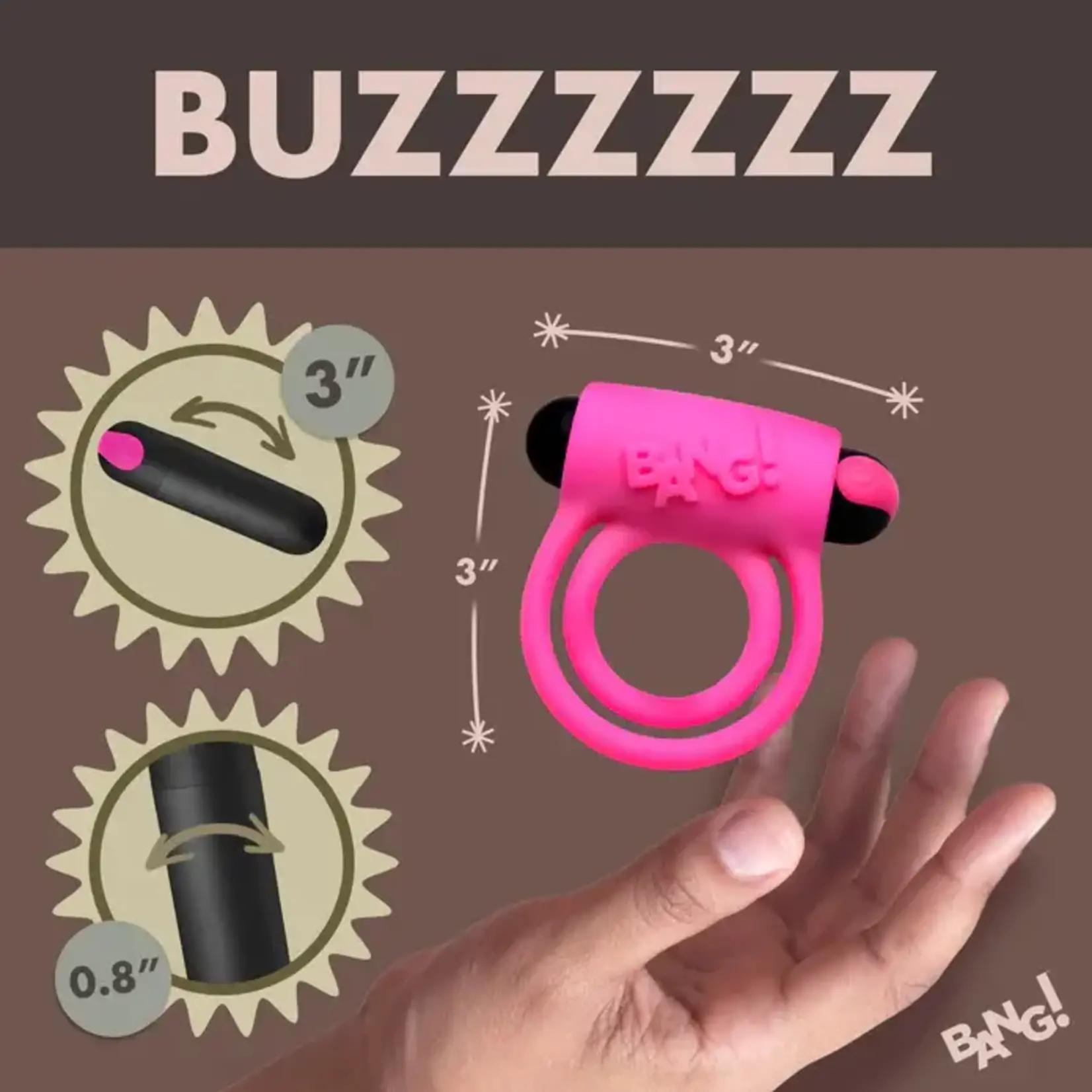 Bang! Silicone Rechargeable Cock Ring And Bullet With Remote Control - Pink