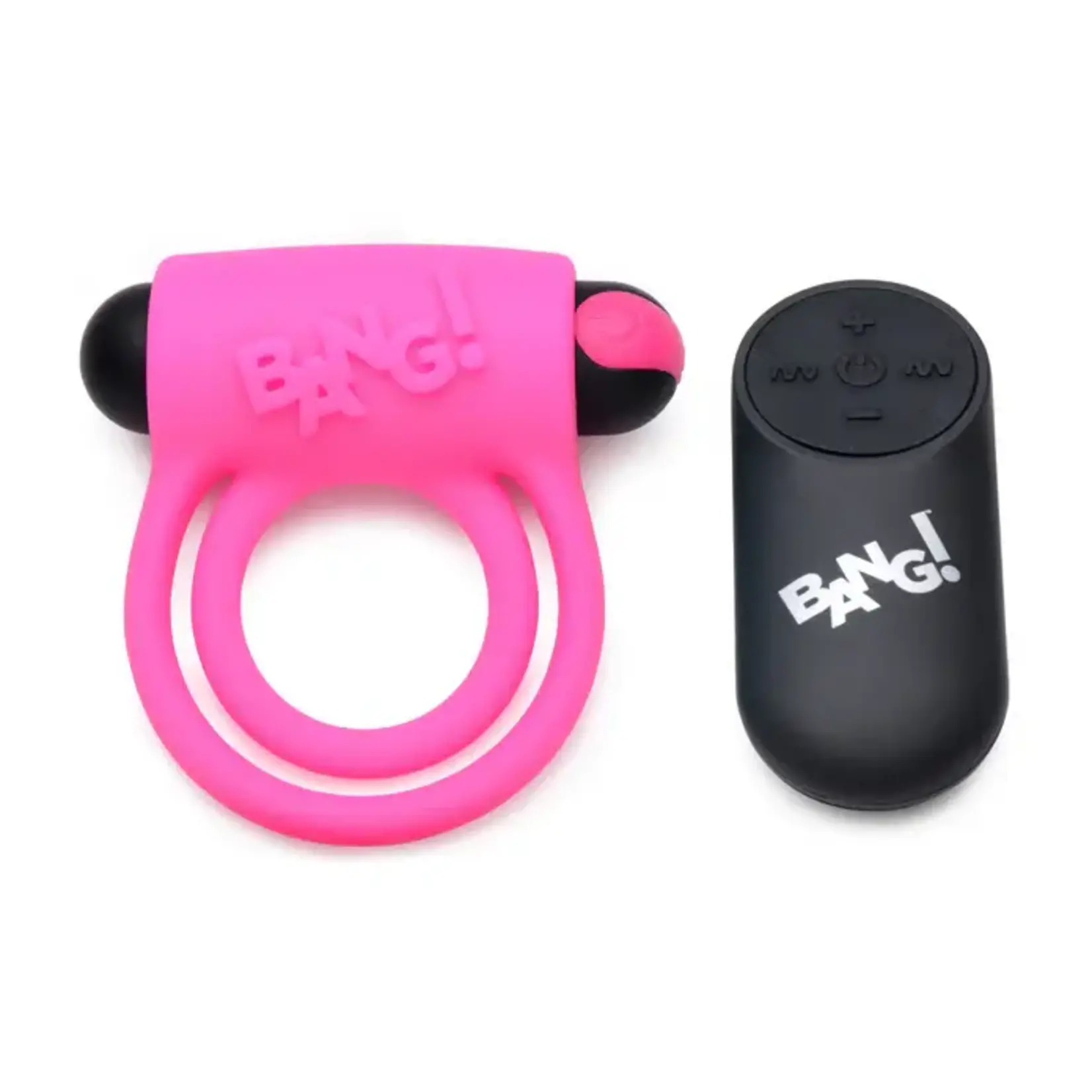 Bang! Silicone Rechargeable Cock Ring And Bullet With Remote Control - Pink
