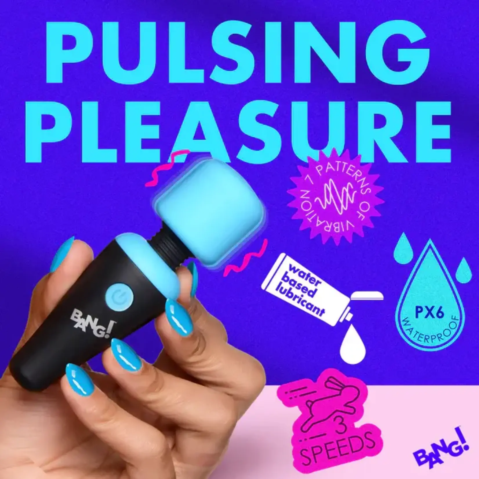 Bang! 10X Vibrating Mini Rechargeable Silicone Wand Massager - Blue