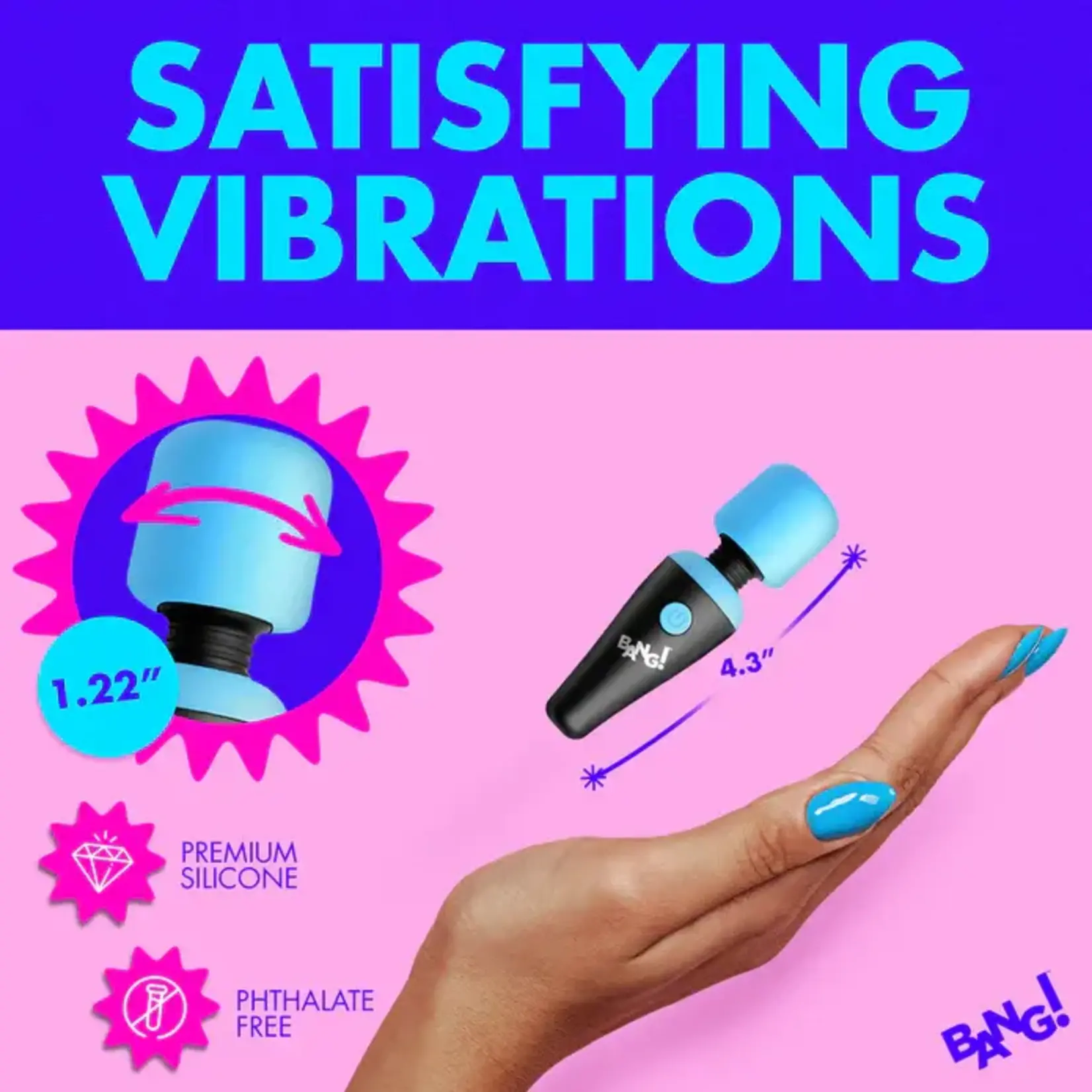 Bang! 10X Vibrating Mini Rechargeable Silicone Wand Massager - Blue