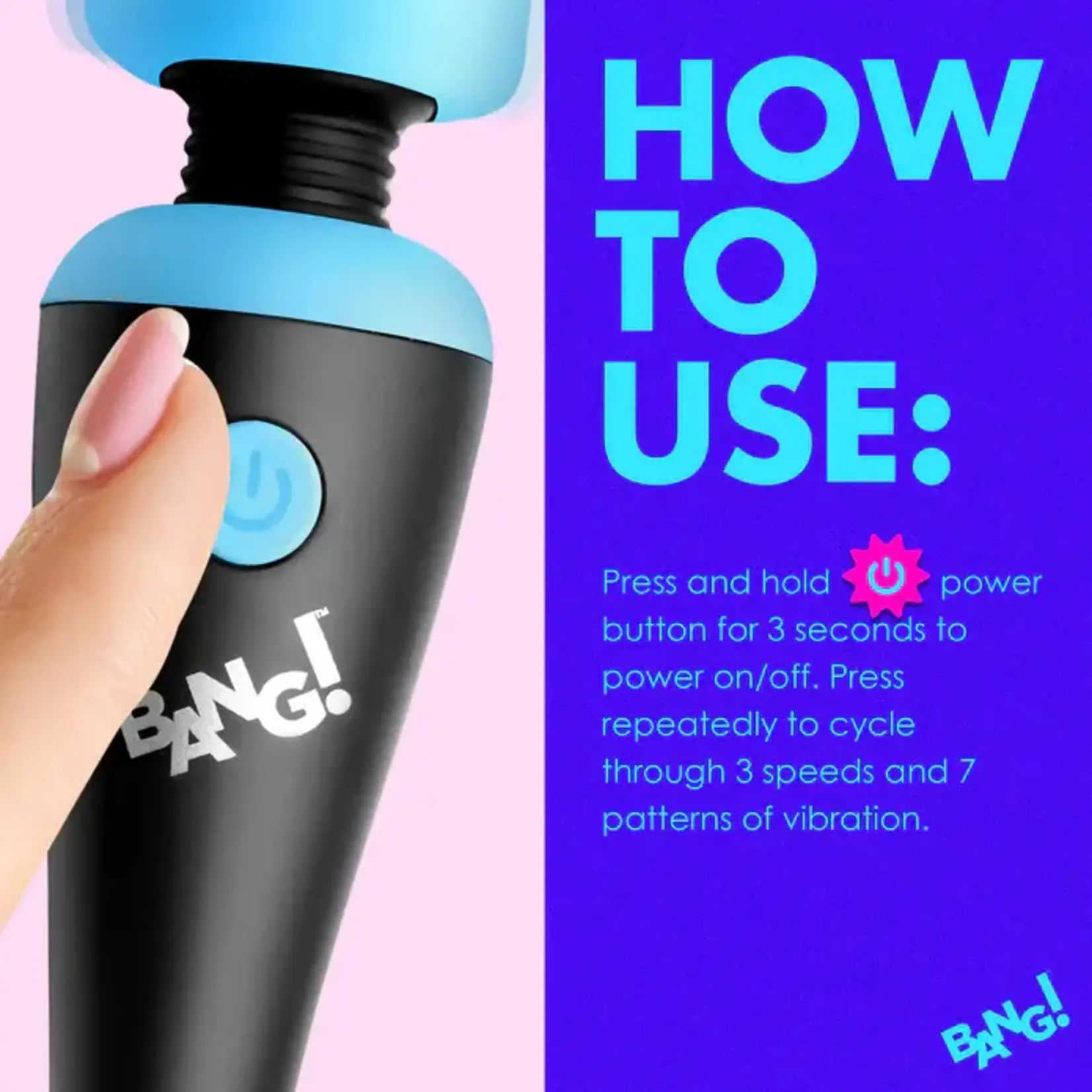 Bang! 10X Vibrating Mini Rechargeable Silicone Wand Massager - Blue