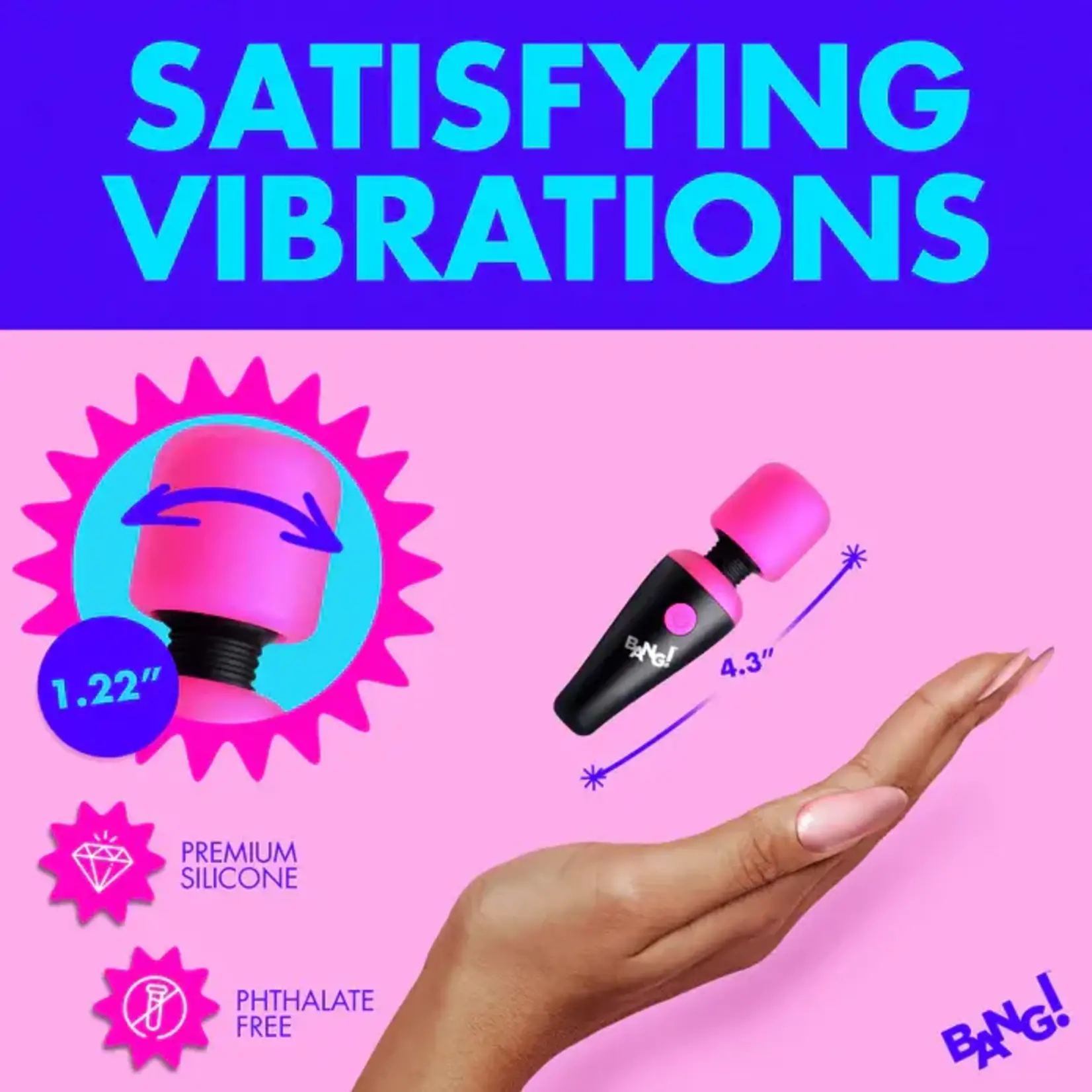 Bang! 10X Vibrating Mini Rechargeable Silicone Wand Massager - Pink