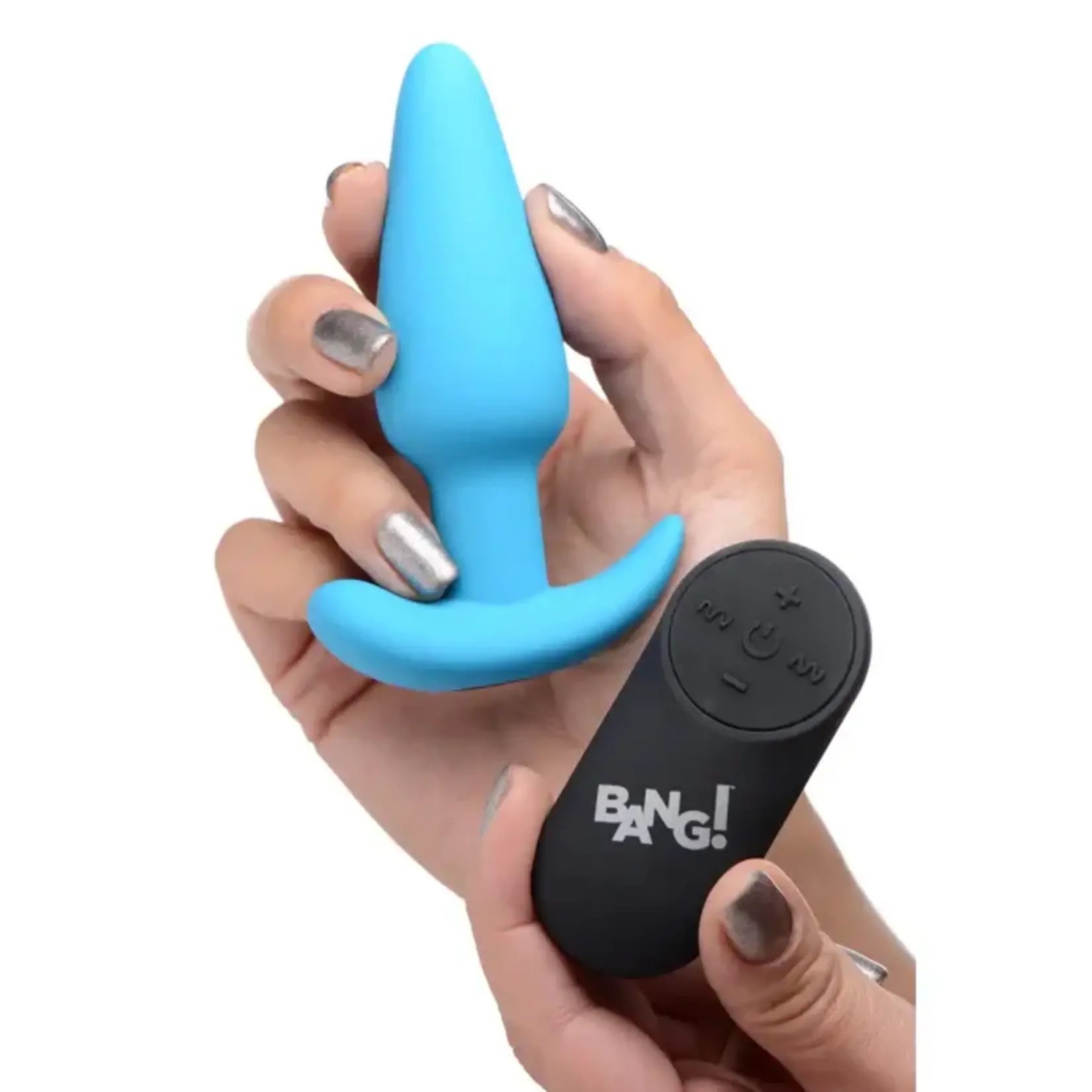 Bang! 21x Vibrating Silicone Rechargeable Butt Plug with Remote Control - Blue