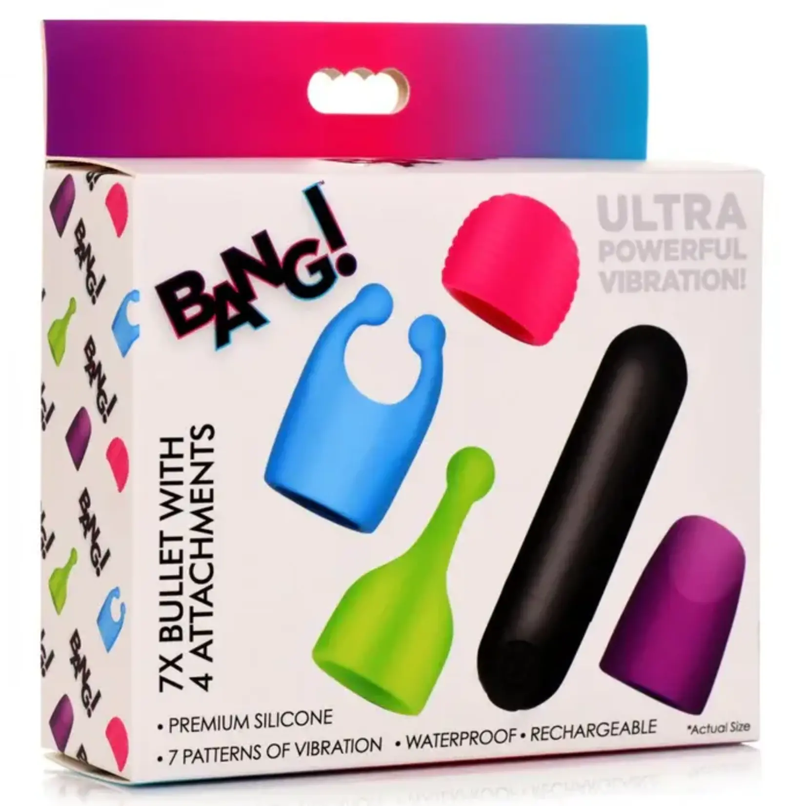 Bang! Rechargeable Bullet with 4 Attachments - Black