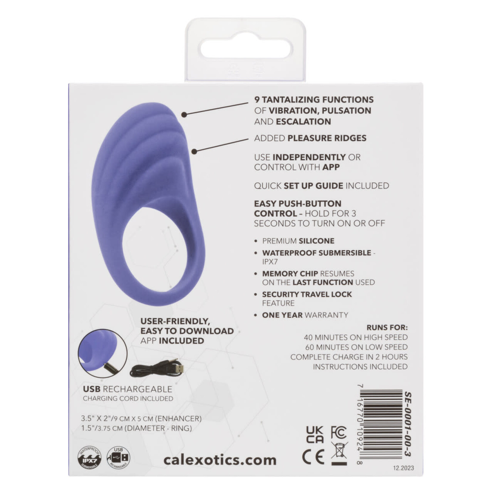 CalExotics Connect Couples Ring Rechargeable Silicone App Compatible Cock Ring with Remote - Purple