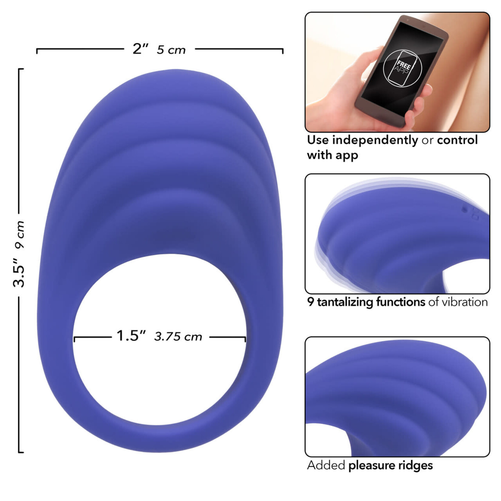 CalExotics Connect Couples Ring Rechargeable Silicone App Compatible Cock Ring with Remote - Purple