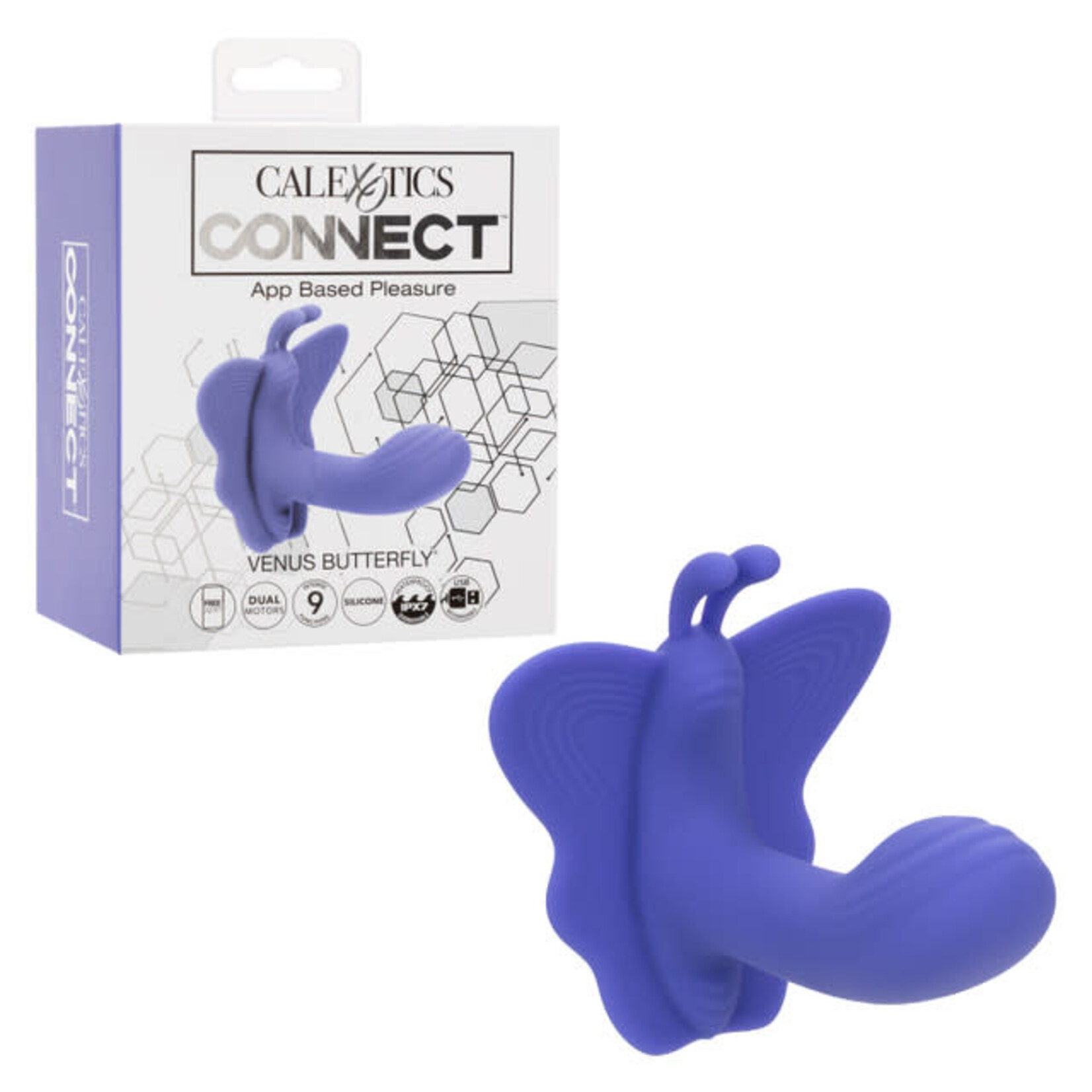CalExotics Connect Venus Butterfly Rechargeable Silicone App Compatible Stimulator with Remote - Purple