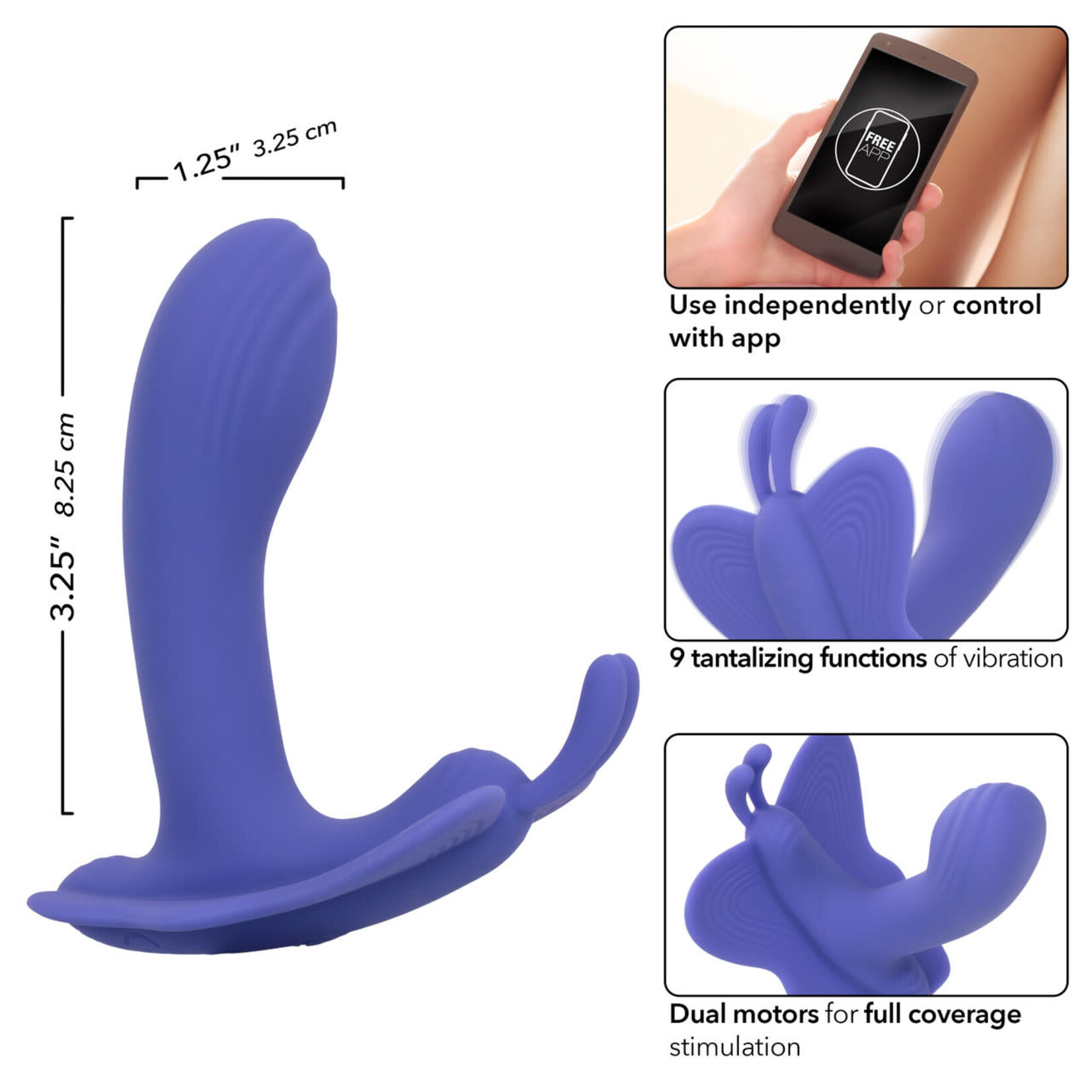 CalExotics Connect Venus Butterfly Rechargeable Silicone App Compatible Stimulator with Remote - Purple