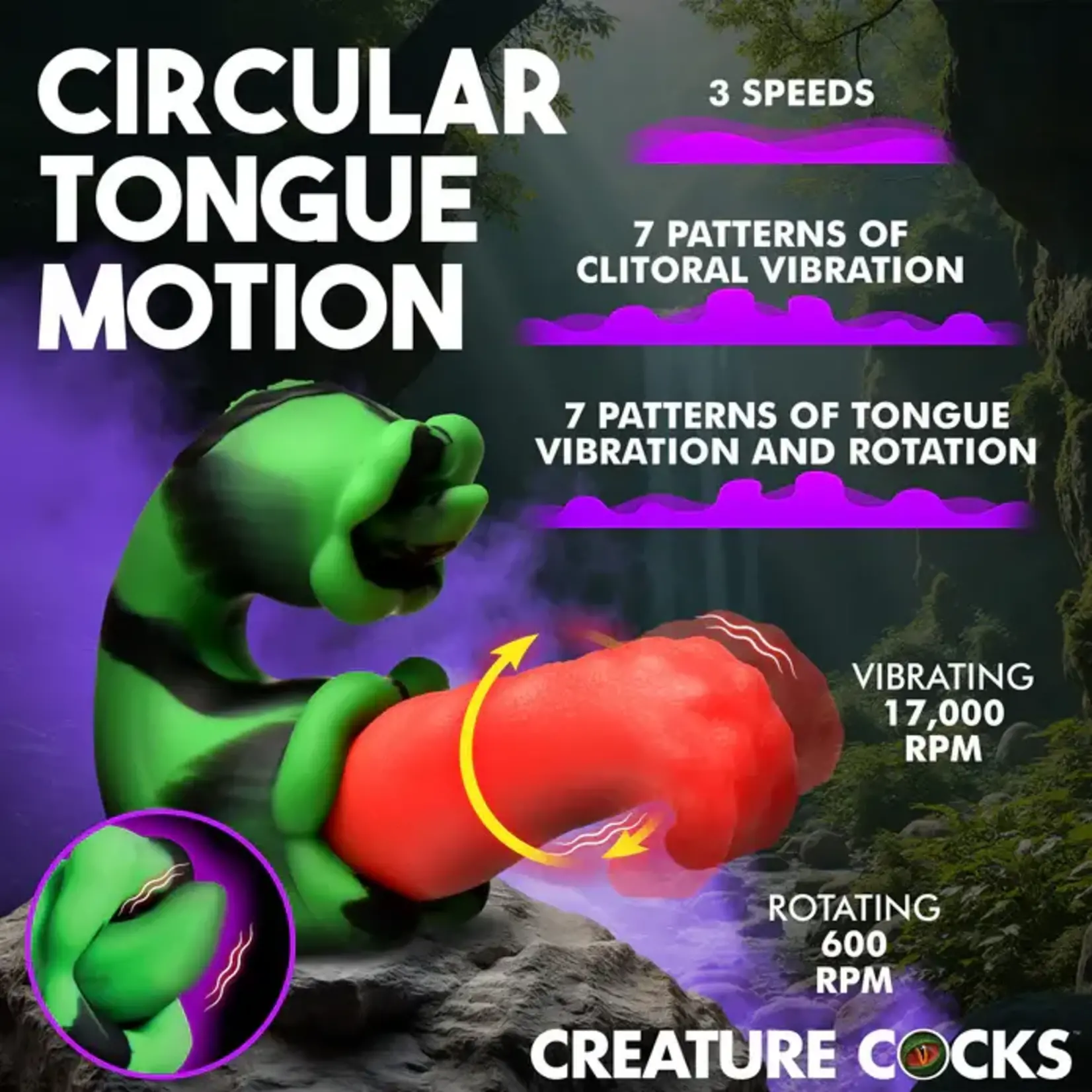 Creature Cocks Tongue Lasher Rechargeable Silicone Vibrator - Green