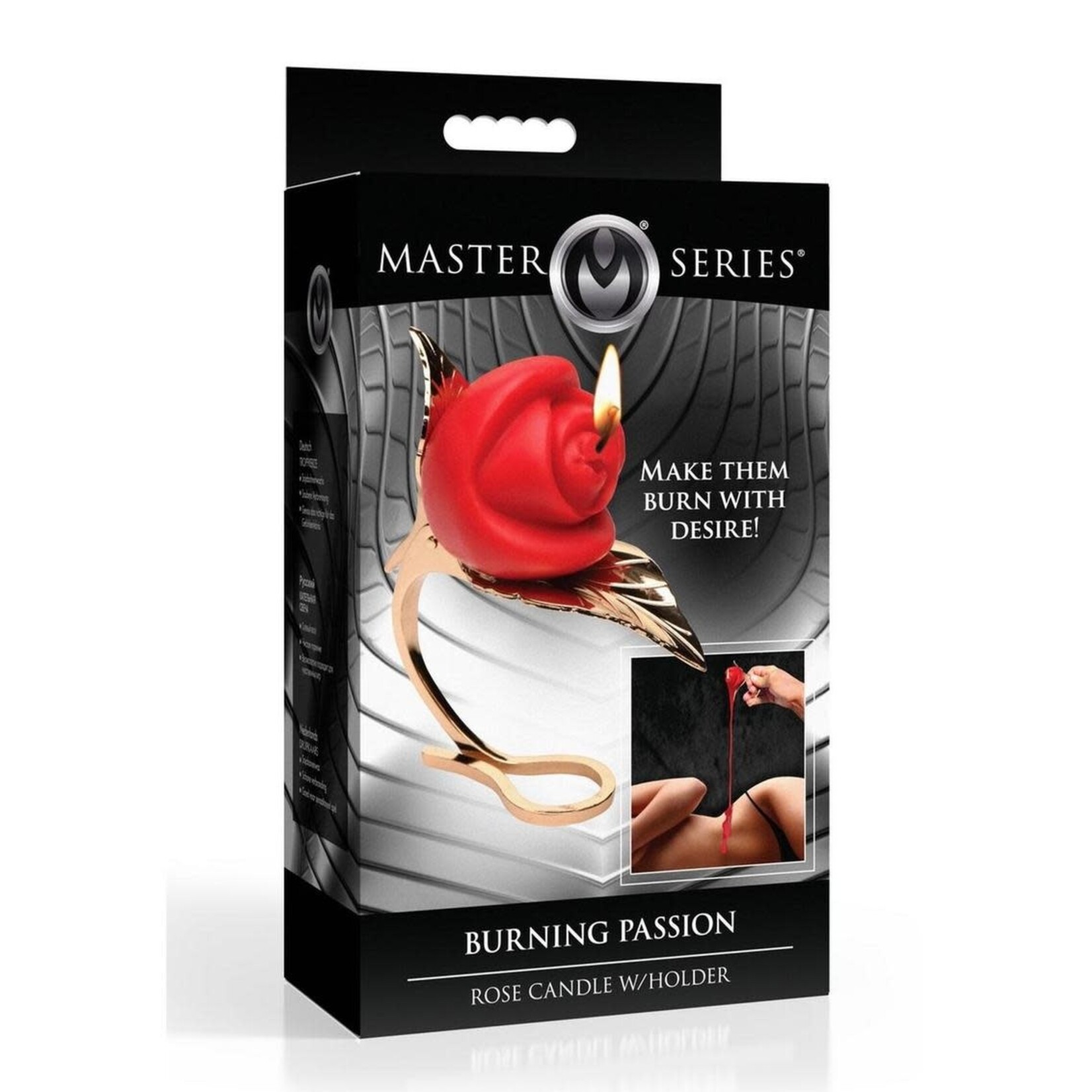 Master Series Burning Passion Rose Candle with Holder - Red/Gold