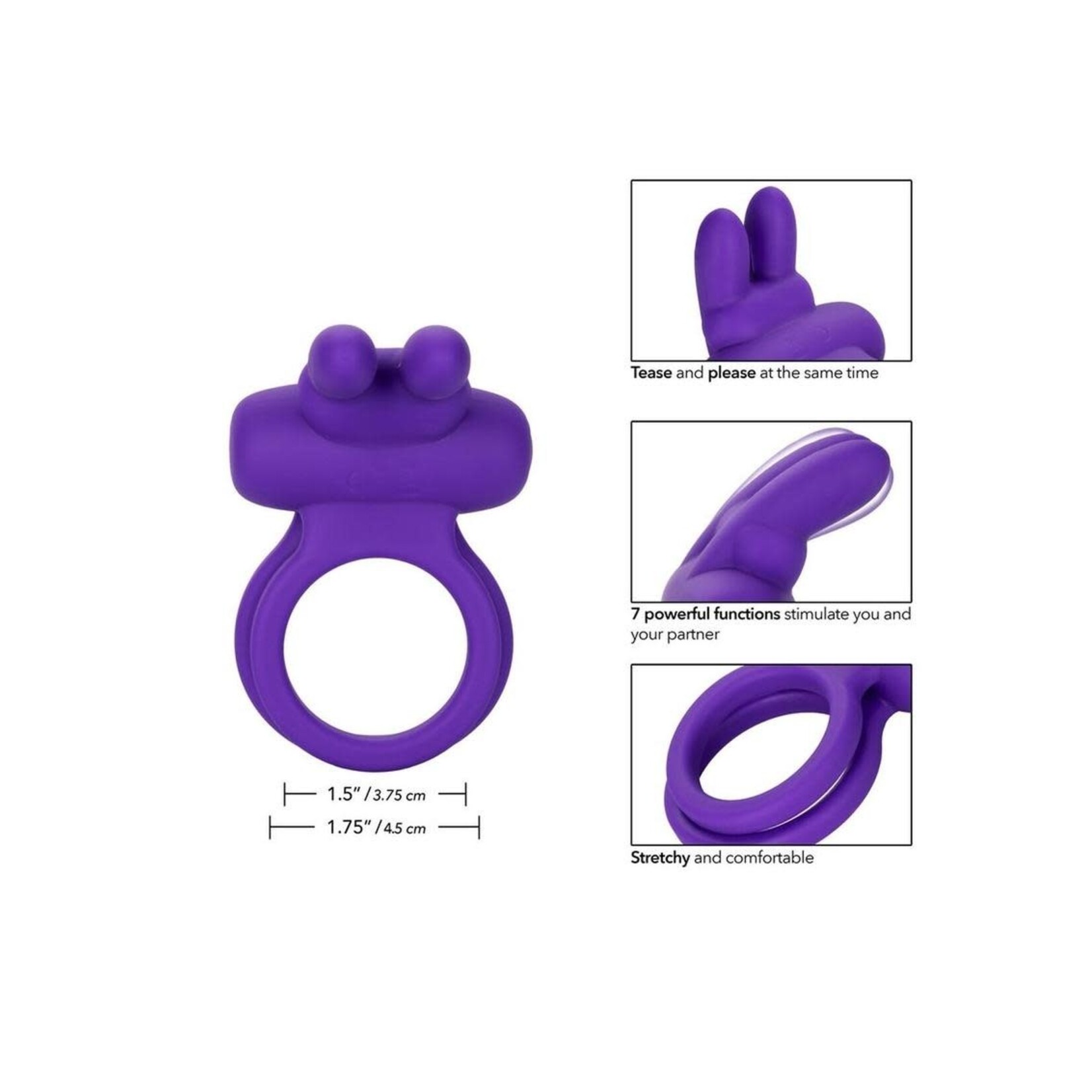Silicone Rechargeable Dual Rockin Rabbit Multi Speed Cockring Waterproof Purple