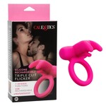 Calexotics Silicone Rechargeable Triple Clit Flicker Cock Ring - Pink