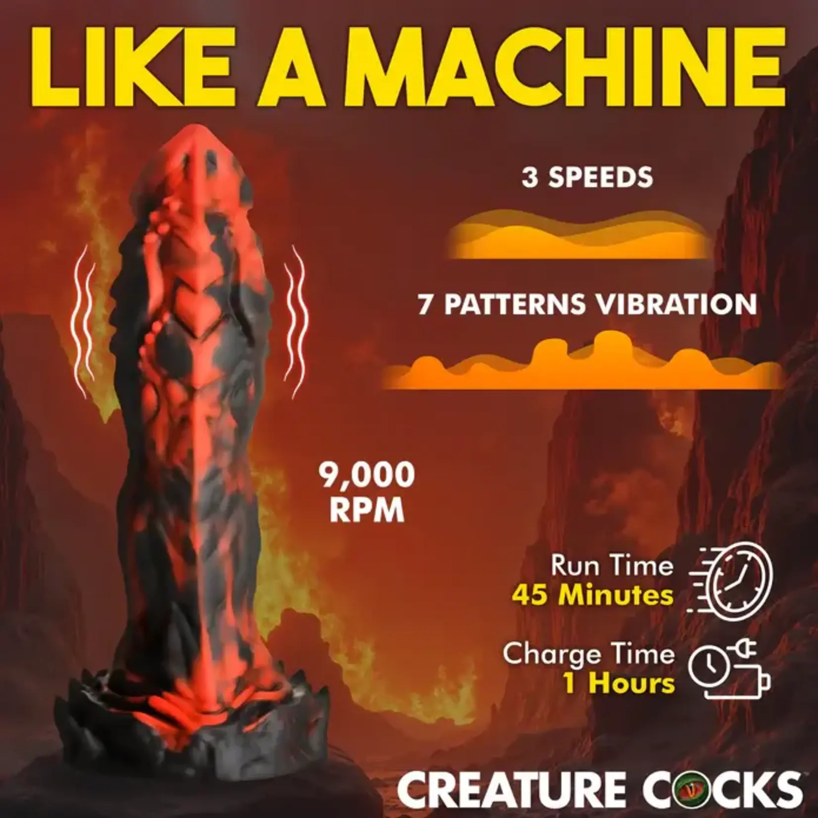 Creature Cocks Inferno Cock Vibrating Silicone Dildo - Red/Black