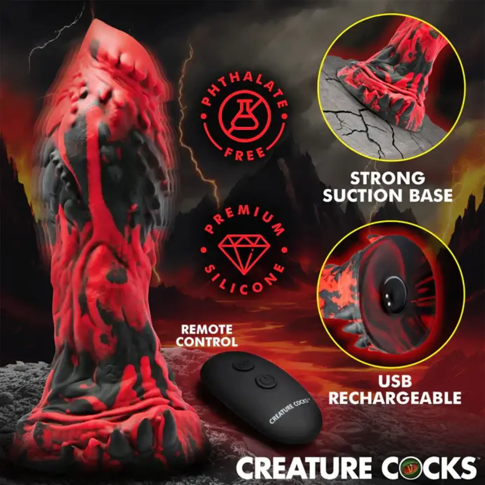 Creature Cocks Inferno Cock Vibrating Silicone Dildo - Red/Black