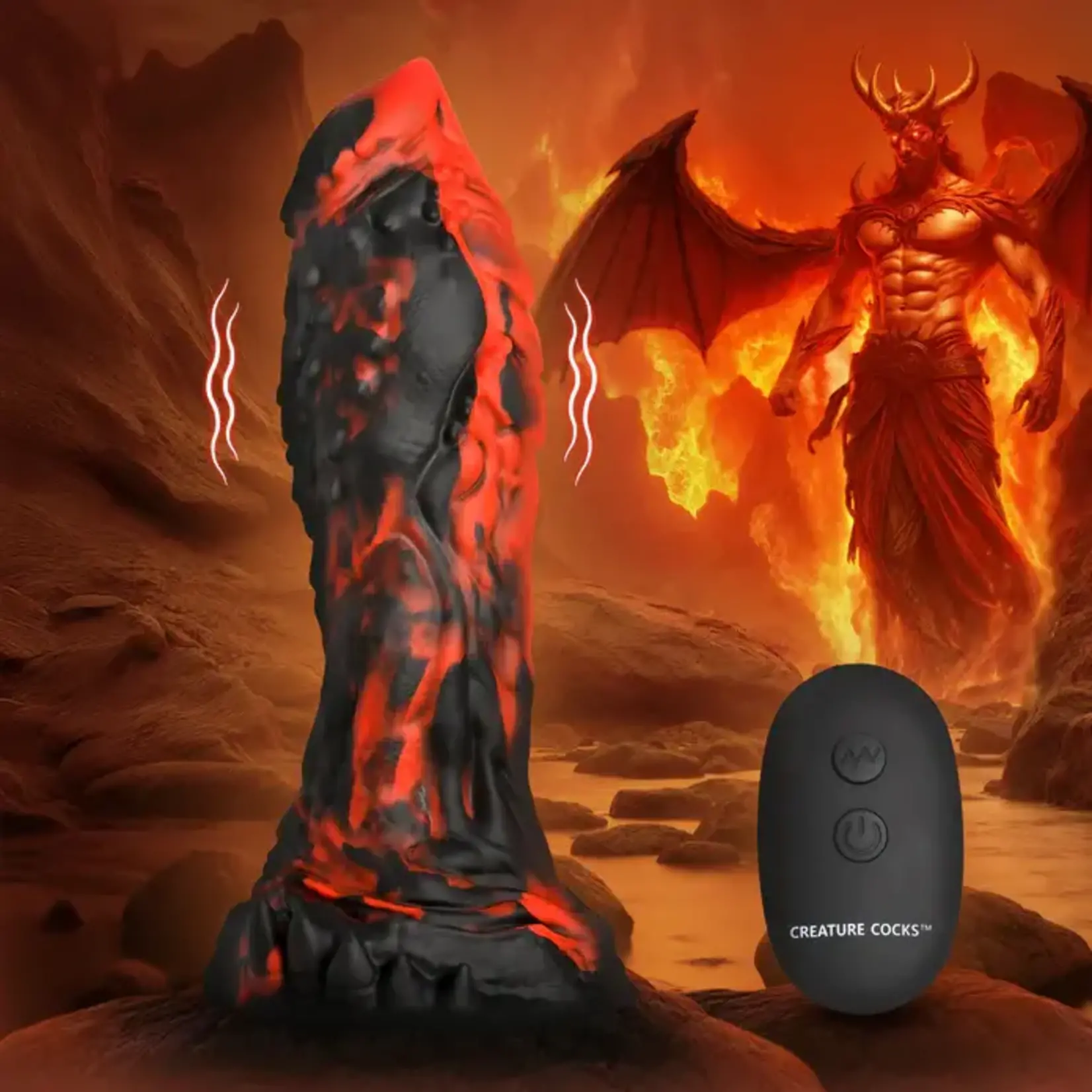 Creature Cocks Inferno Cock Vibrating Silicone Dildo - Red/Black