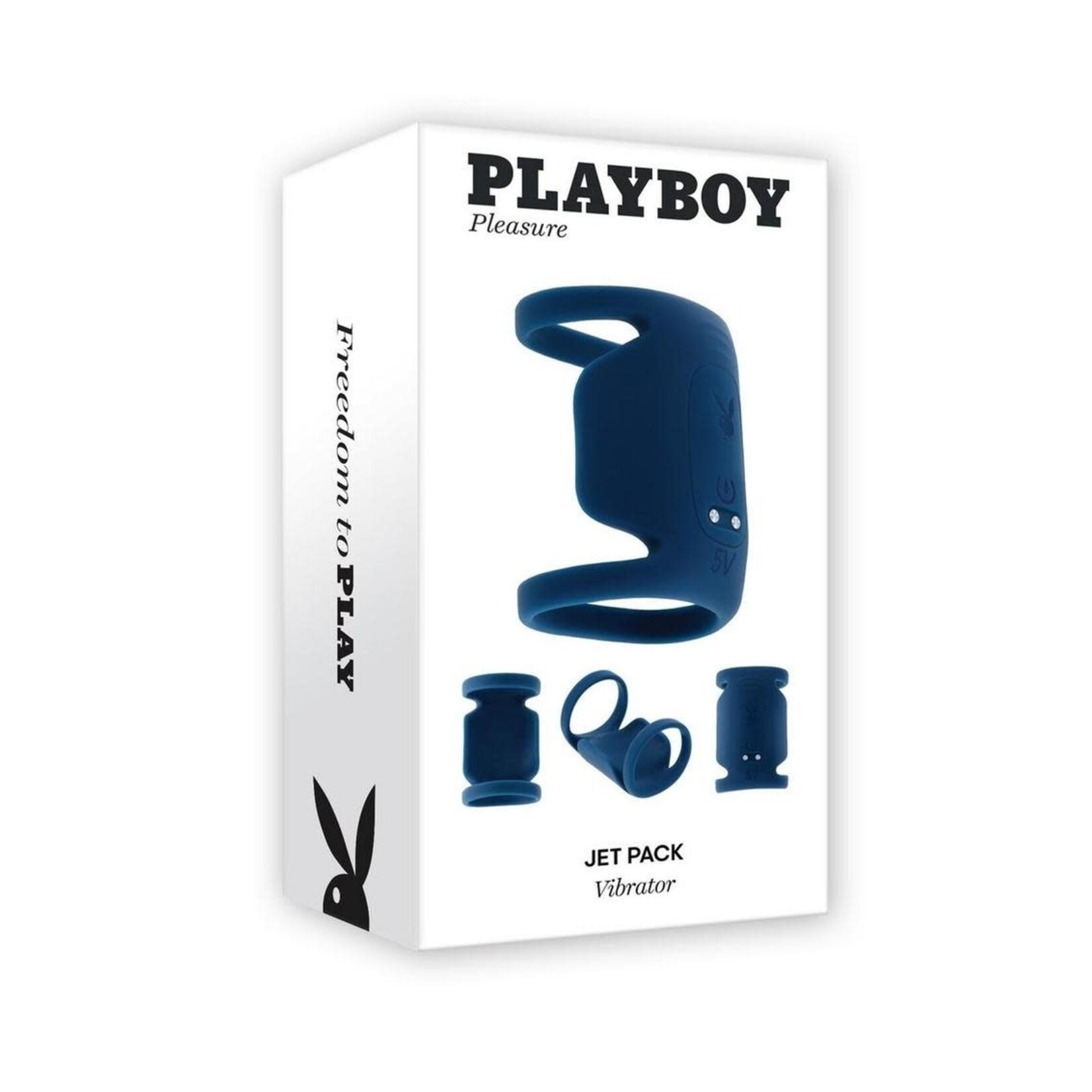 Playboy Jet Pack Rechargeable Silicone Vibrating Double Cock Ring - Blue