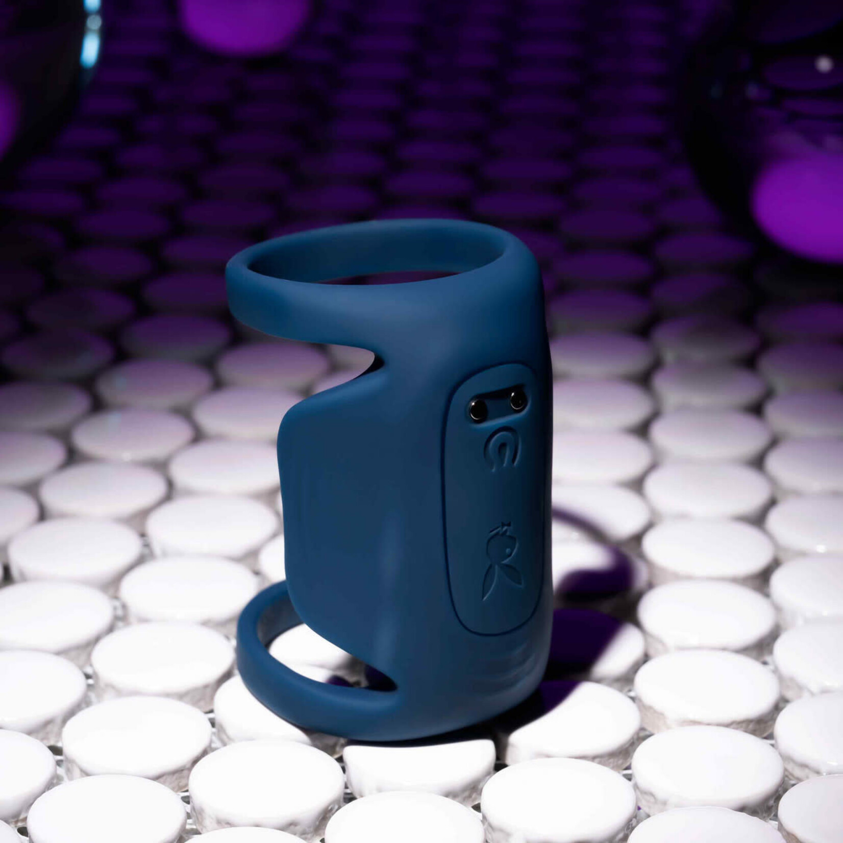 Playboy Jet Pack Rechargeable Silicone Vibrating Double Cock Ring - Blue