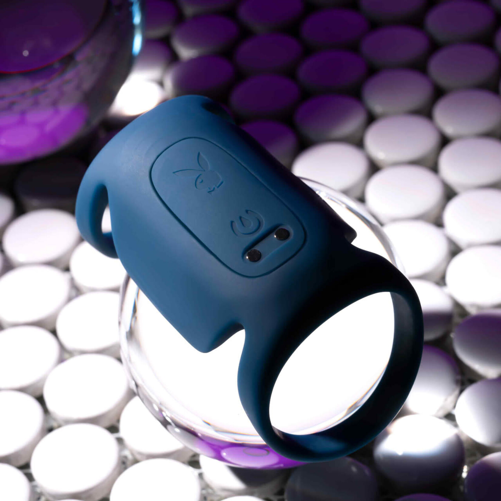 Playboy Jet Pack Rechargeable Silicone Vibrating Double Cock Ring - Blue