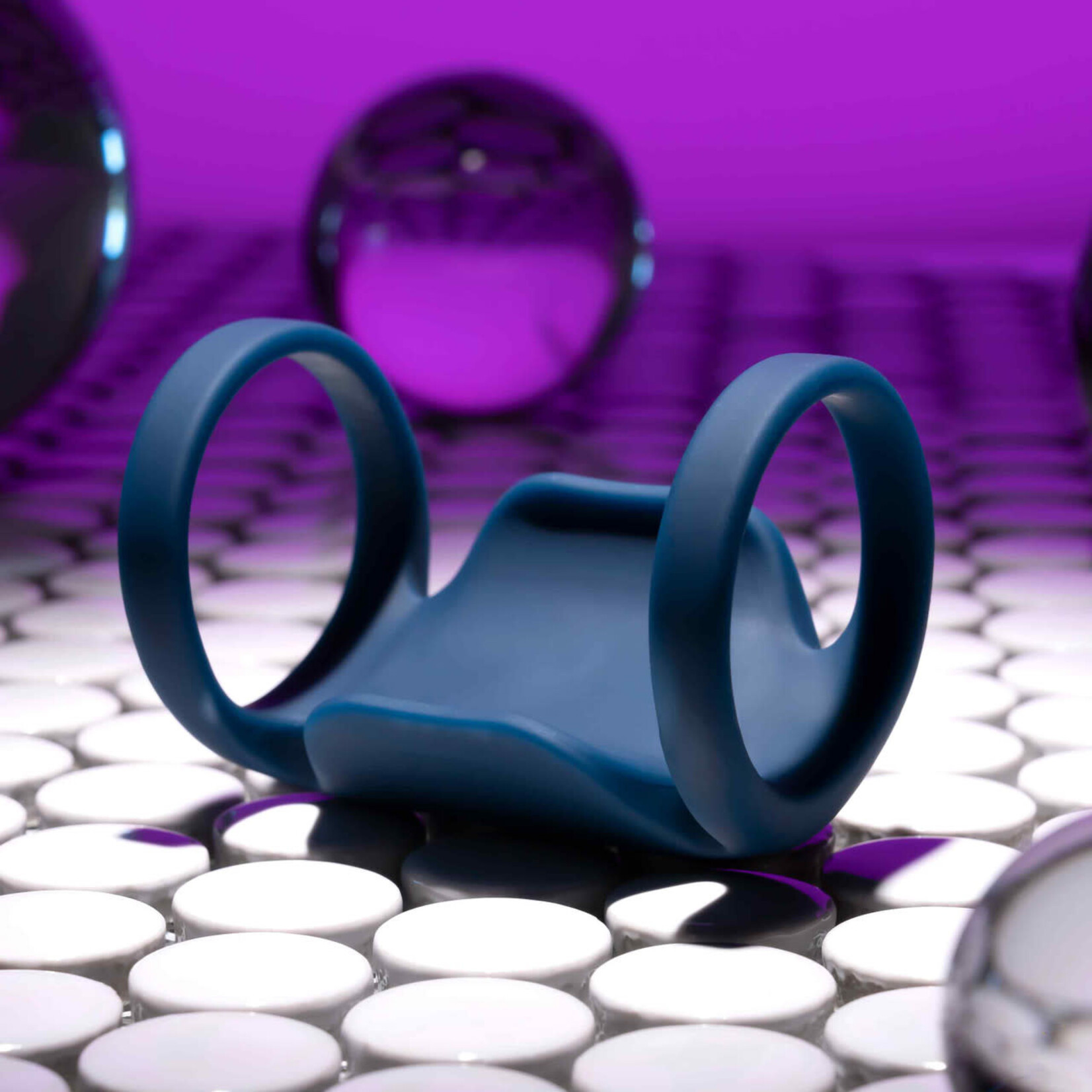 Playboy Jet Pack Rechargeable Silicone Vibrating Double Cock Ring - Blue