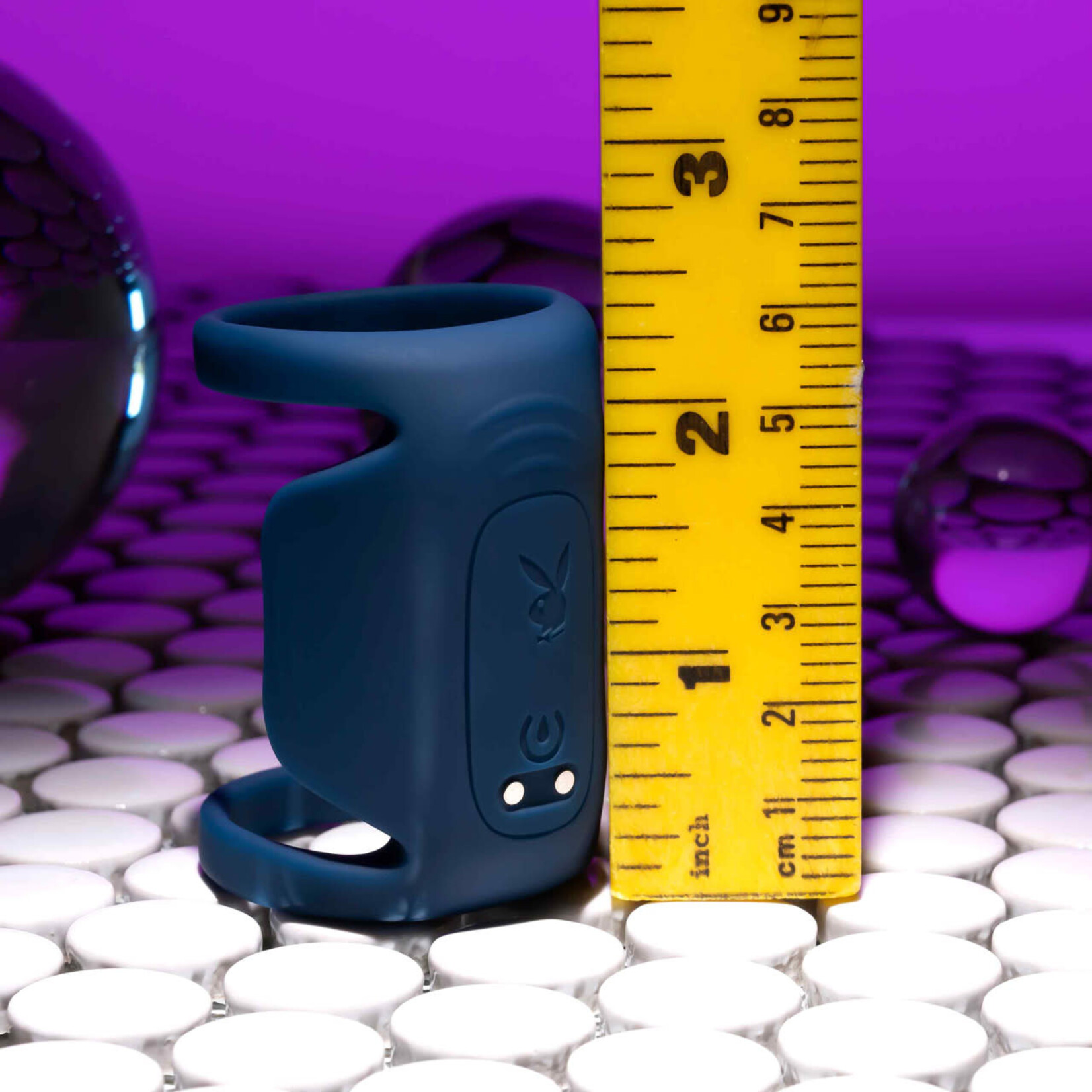 Playboy Jet Pack Rechargeable Silicone Vibrating Double Cock Ring - Blue