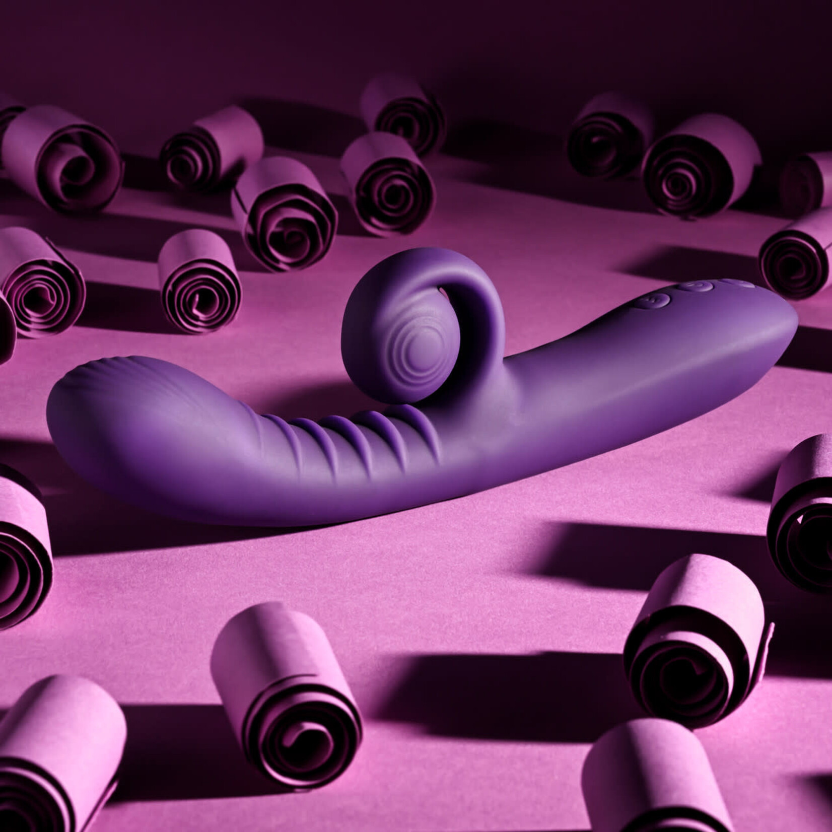 Playboy Curlicue Rechargeable Silicone Rabbit Vibrator - Purple