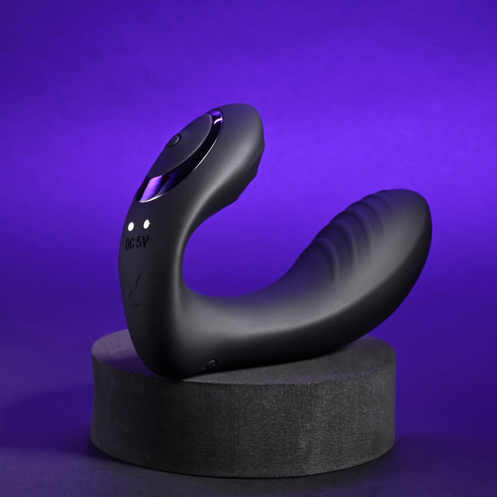 Playboy Play Time Rechargeable Silicone Dual Vibrator with Clitoral Stimulator - Black