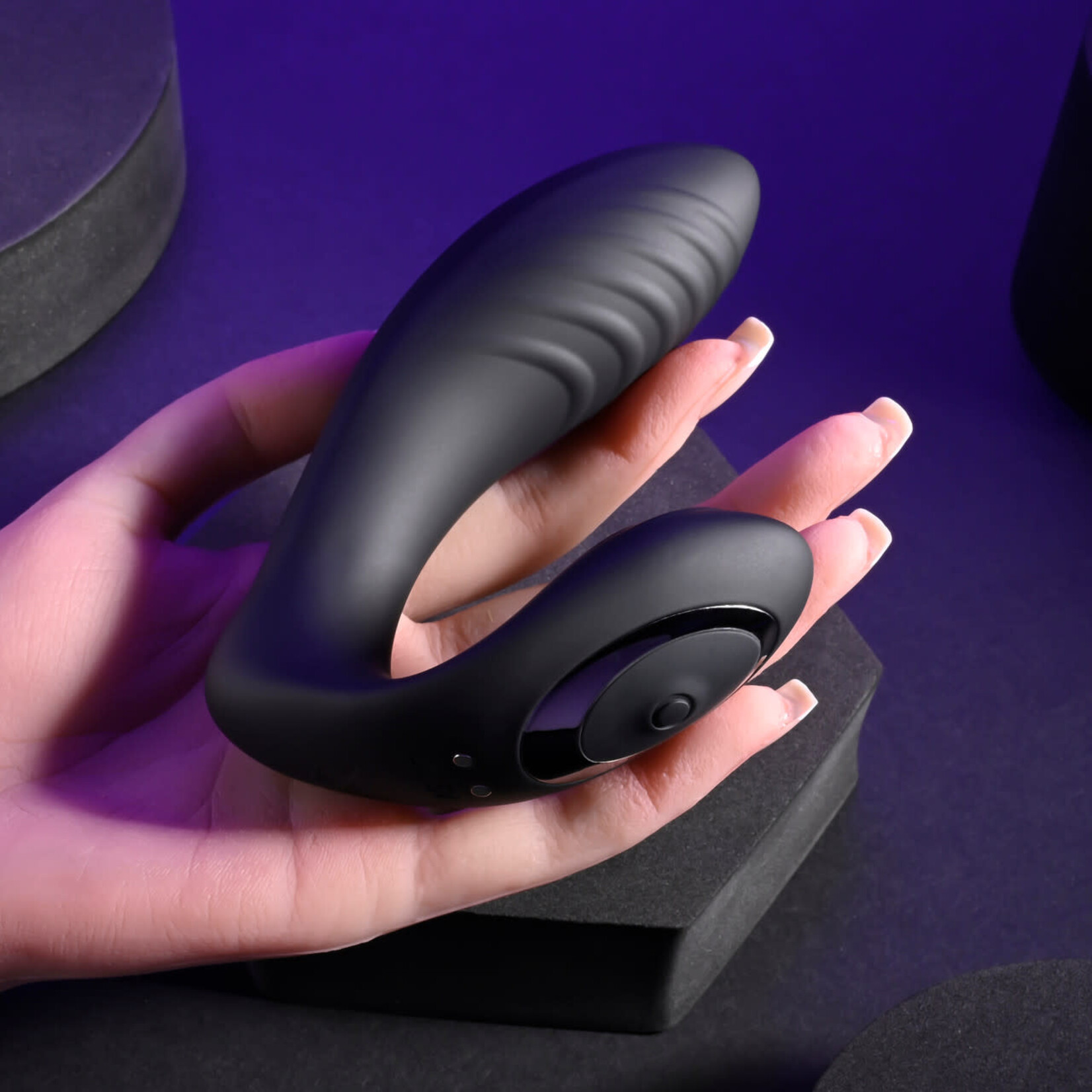 Playboy Play Time Rechargeable Silicone Dual Vibrator with Clitoral Stimulator - Black