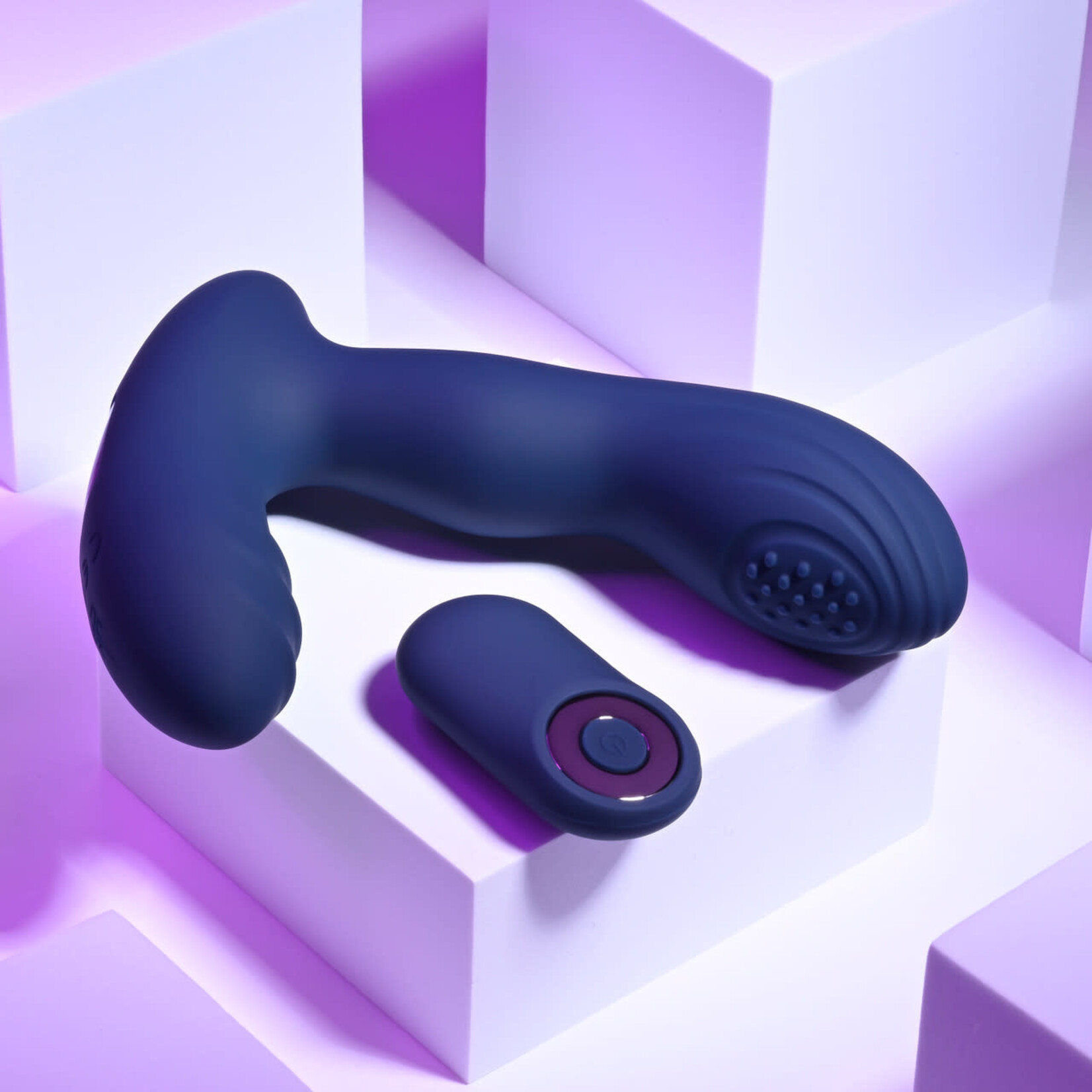 Playboy Pleasure Pleaser Rechargeable Silicone Vibrating Warming Prostate Massager with Remote Control - Blue