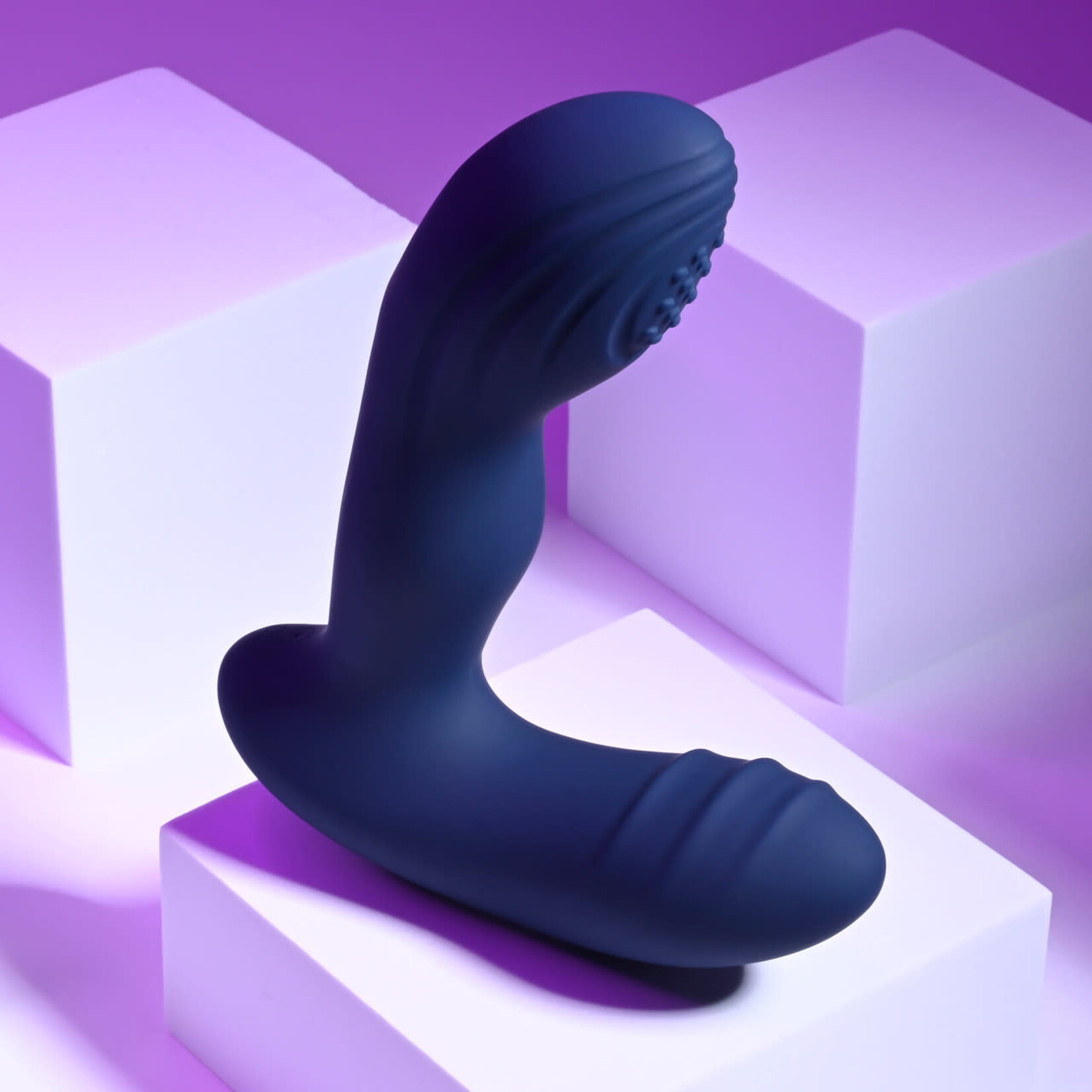 Playboy Pleasure Pleaser Rechargeable Silicone Vibrating Warming Prostate Massager with Remote Control - Blue