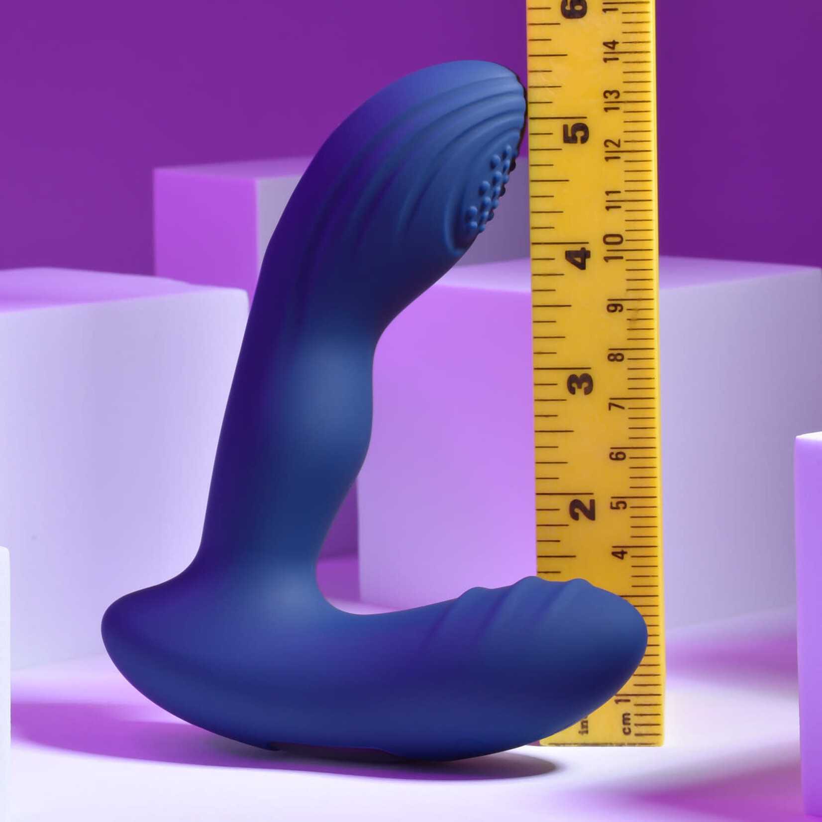 Playboy Pleasure Pleaser Rechargeable Silicone Vibrating Warming Prostate Massager with Remote Control - Blue