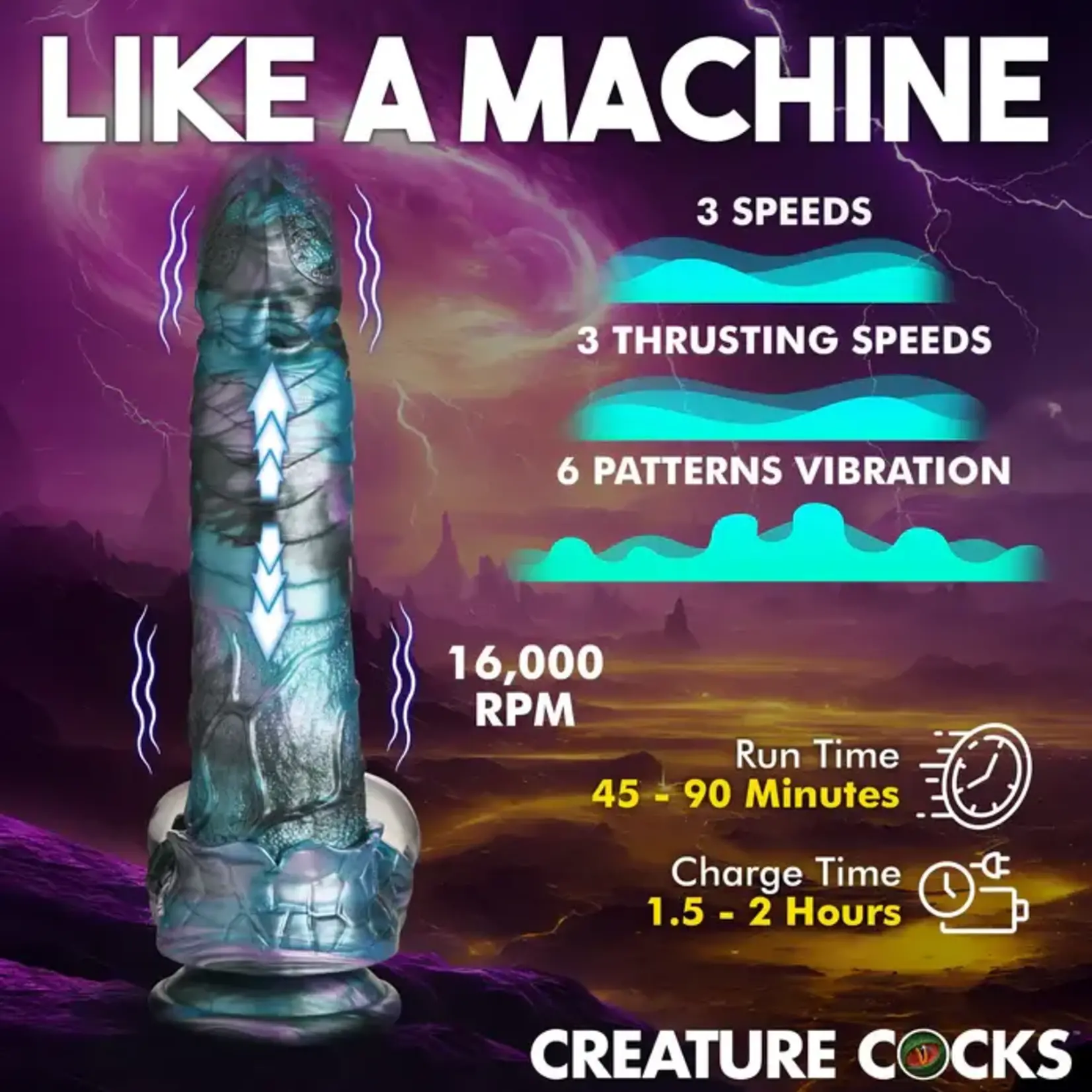 Creature Cocks Astro Thrust Vibrating Rechargeable Silicone Dildo - Blue